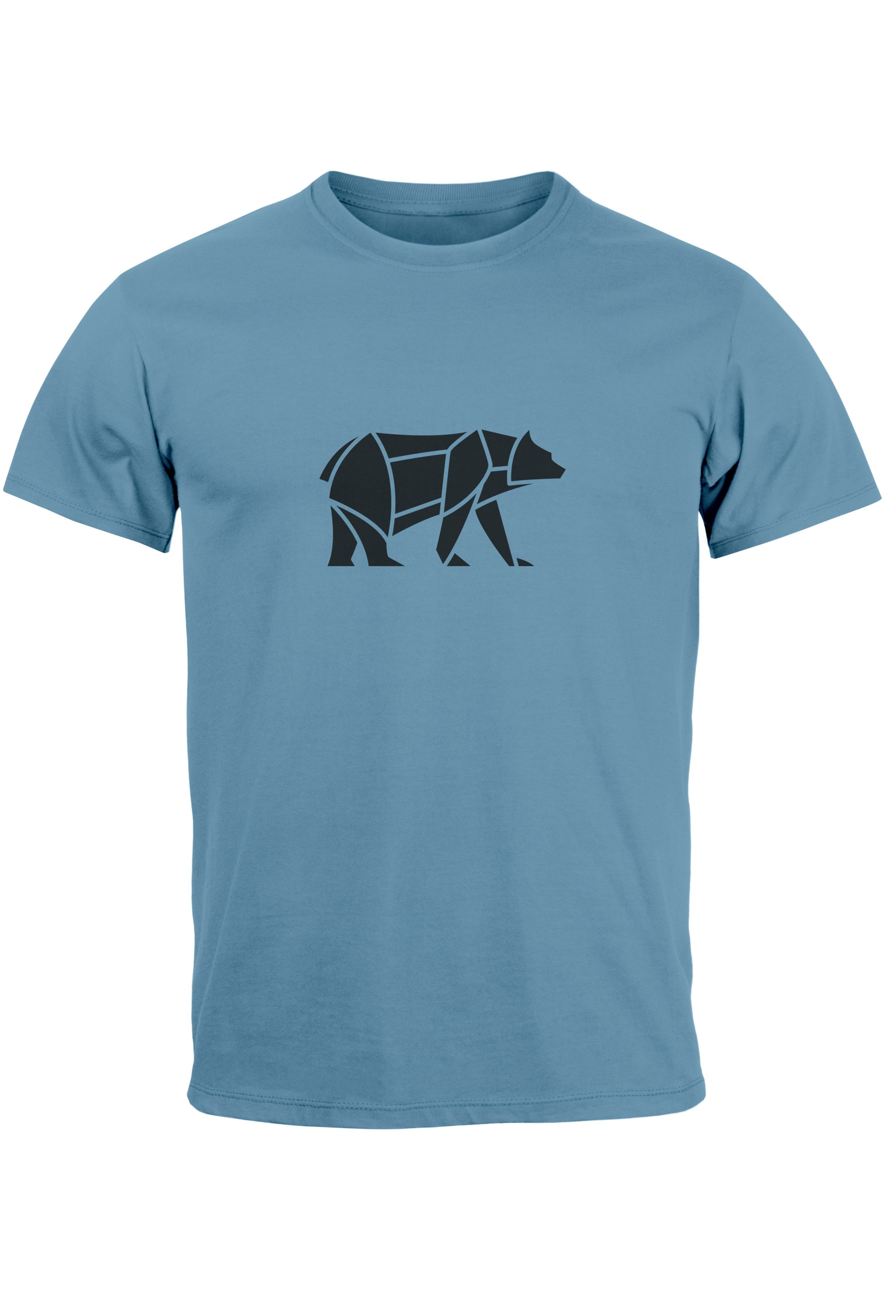 Neverless Print-Shirt Herren T-Shirt Polygon Design Print Bär Bear Tiermotiv Outdoor Fashion mit Print Polygon 1 blau