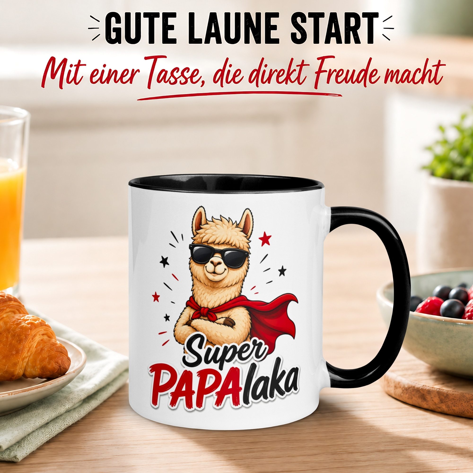 Momentals Tasse Alpaka – „Super PAPAlaka“ – lustiger Geschenk Becher Papa Dad Vater, Gratis Versand · Links-&Rechtshänder · Spülmaschinenfest