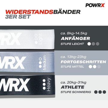 POWRX Kraftbänder, Hellgrau (Leicht) + Grau (Mittel) + Schwarz (Stark) Gymnastikpolyester