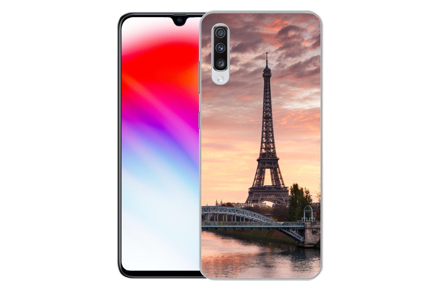 MuchoWow Handyhülle für Samsung Galaxy A70 Paris - Eiffelturm - Brücke, Phone Case, Silikon, Schutzhülle Dünn