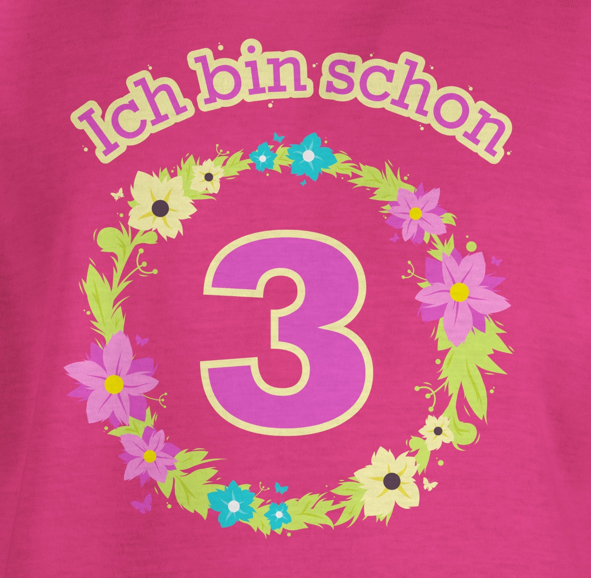 Fuchsia schon 3. Geburtstag 1 drei Blumenkranz bin T-Shirt Ich Shirtracer