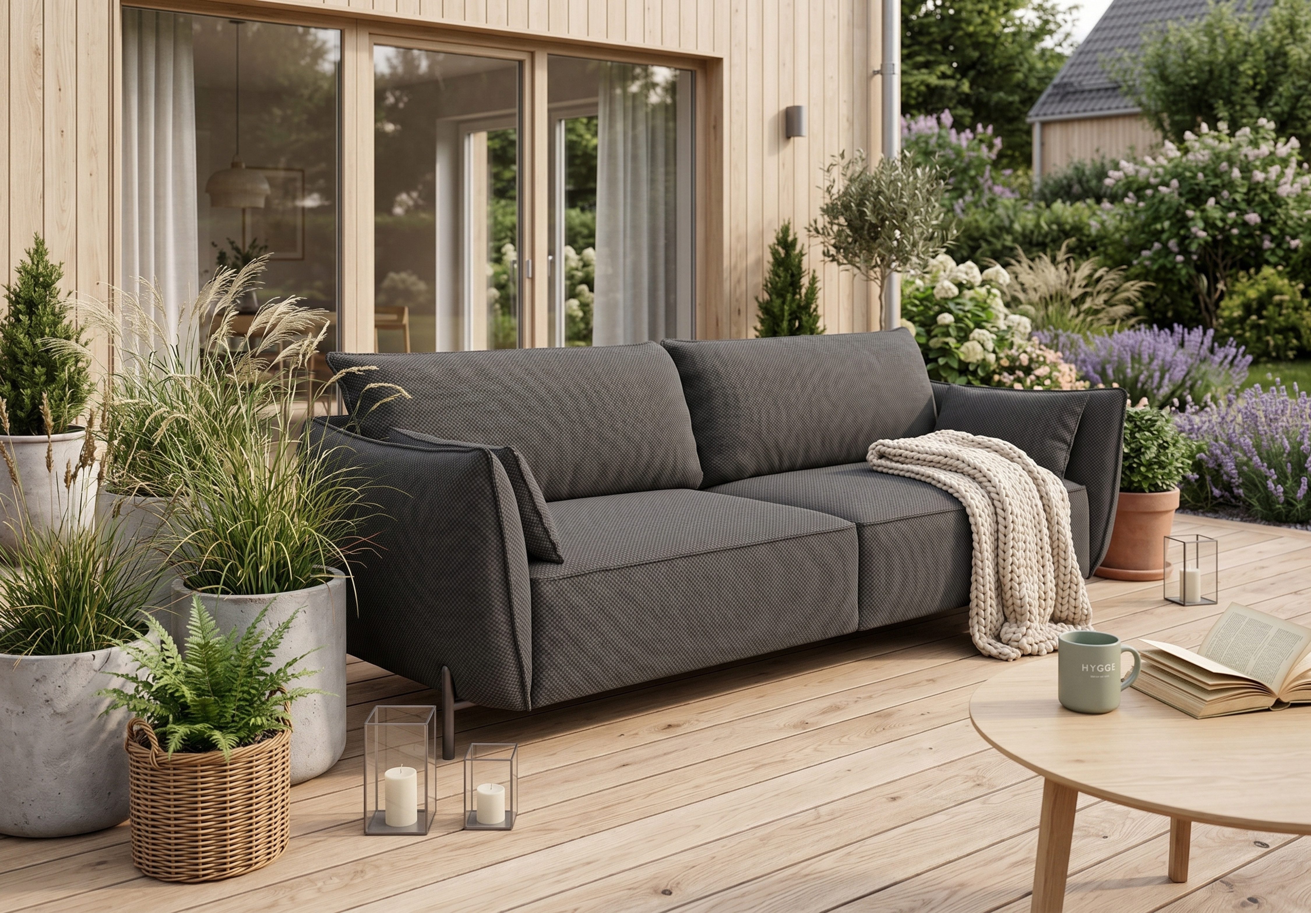 Kaiser Möbel Sofa 3-Sitzer für Terrasse und Garten, Stoff Sunlight, SUNMEE, Outdoor-Premiumstoff, Wetterbeständiger Bezug, Lounge-Design