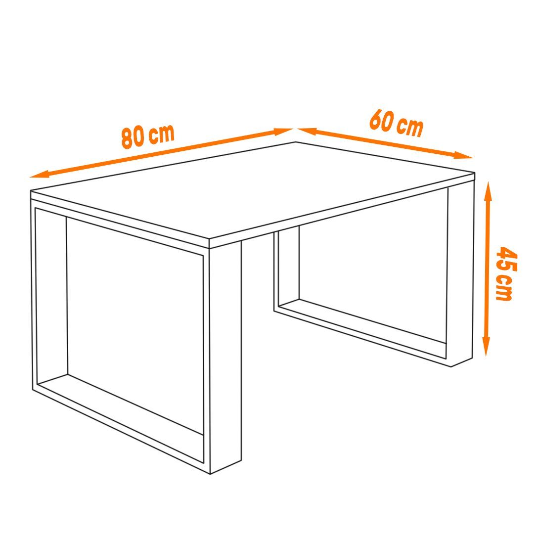 Beinen schwarzen Höhe:45 Deko cm 2mm mit Modern Eiche Couchtisch (PVC), Gewürzte AKKE Außergewöhnlicher