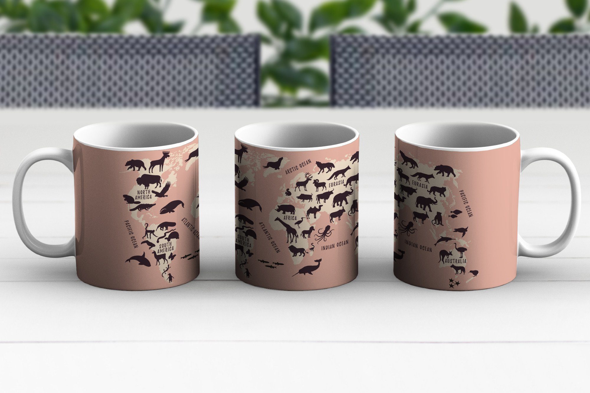 Becher, Keramik, Weltkarte Kaffeetassen, - Geschenk Teetasse, Rosa, - MuchoWow Tier Tasse Teetasse,