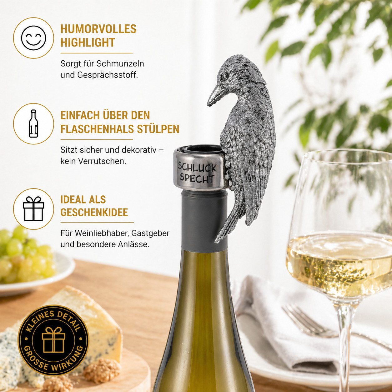 Gehlmann Flaschenverschluss Flaschenring Specht Silber - Schluckspecht