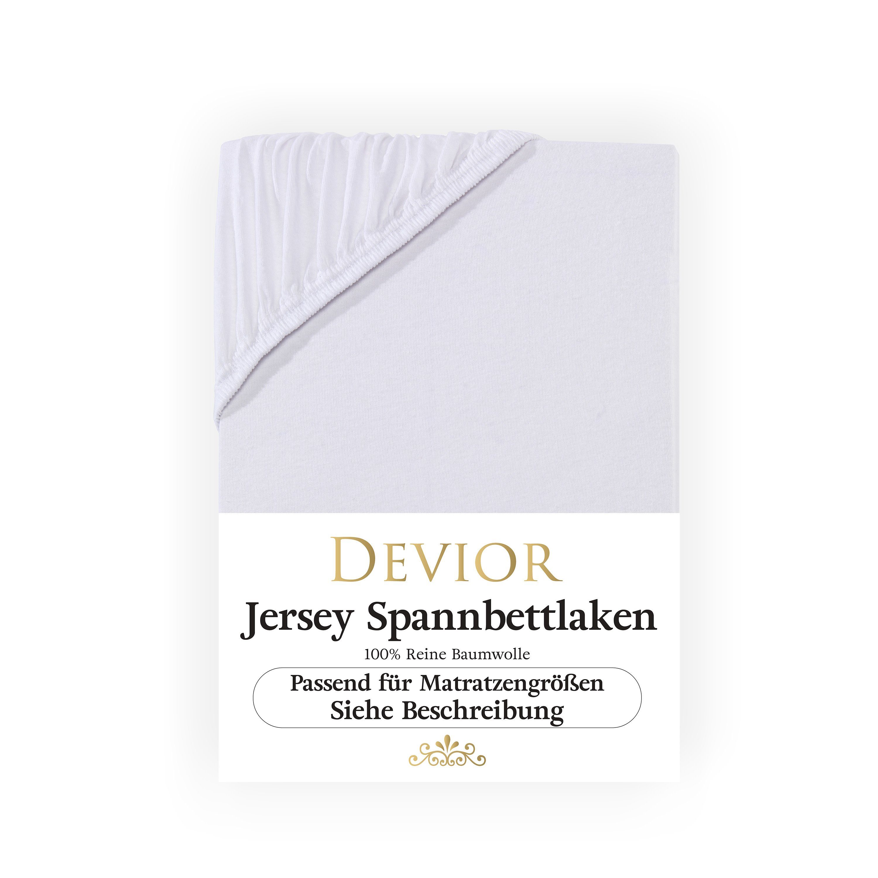 Devior Spannbettlaken für Topper bis 10cm Höhe, aus 100% atmungsaktiver Baumwolle 135 g/m², Jersey, Gummizug: Rundumgummizug, Bettlaken für Topper und dünne Matratzen - extra weniger Stoff