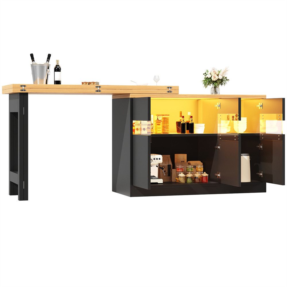 MODFU Bartisch Kücheninsel, Reversibel Tisch (Ausziehbarer Bartisch mit LED günstig online kaufen