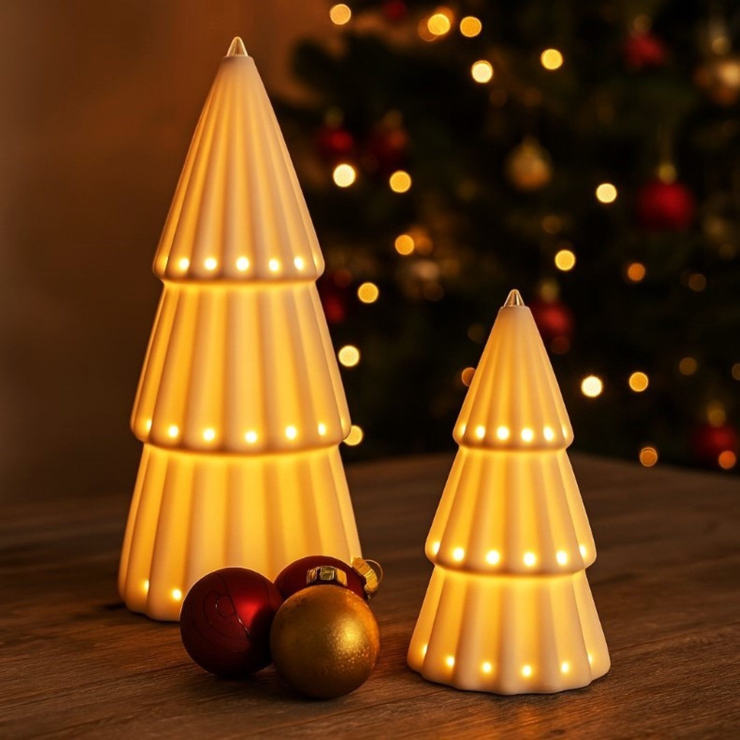 Online-Fuchs Dekobaum - 2er Set LED-Tannenbaum aus Keramik - Weihnachtswald günstig online kaufen