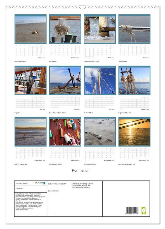 Thumbnail - CALVENDO Wandkalender Pur maritim (Wandkalender 2026 DIN A2 hoch), CALVENDO Monatskalender