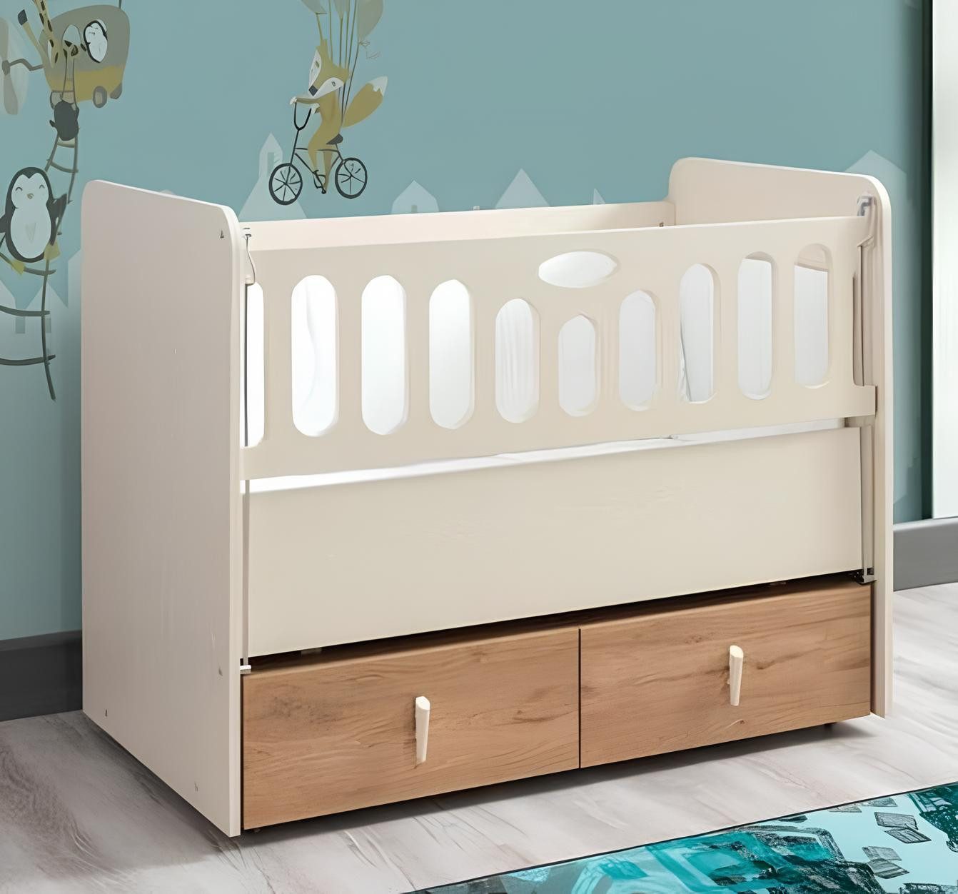 JVmoebel Babybett Ausziehbares Kinderbett aus Holz in Beige mit elegantem Design, Made in Europe