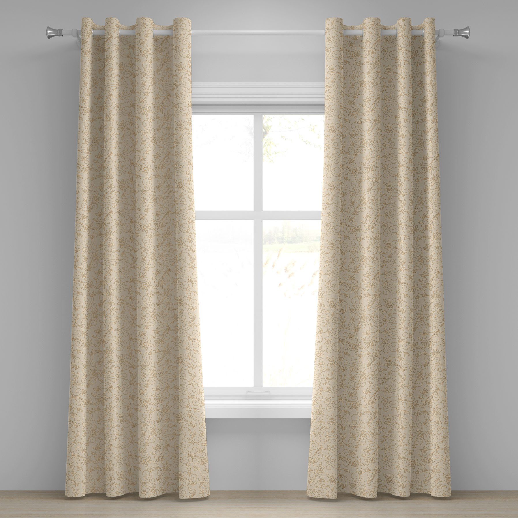 Gardine Dekorative 2-Panel-Fenstervorhänge für Schlafzimmer Wohnzimmer, Abakuhaus, Beige Zusammenfassung Blumenmuster