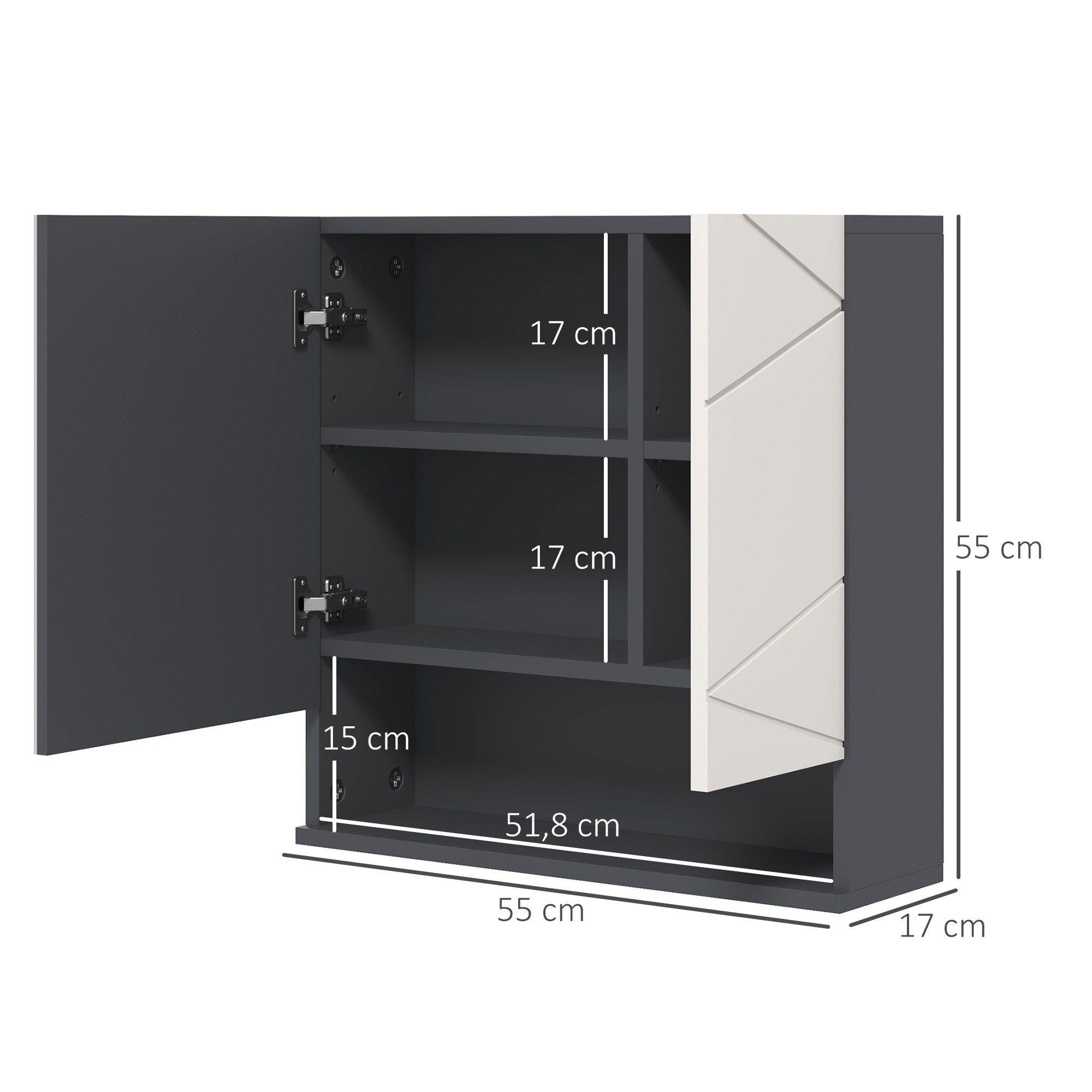 Kleankin Spiegelschrank Badezimmerschrank mit Doppeltür, verstellbar Ablage (Hängeschrank, 1-St., Wandschrank für Badezimmer) Grau, 55 x 17 x 55 cm