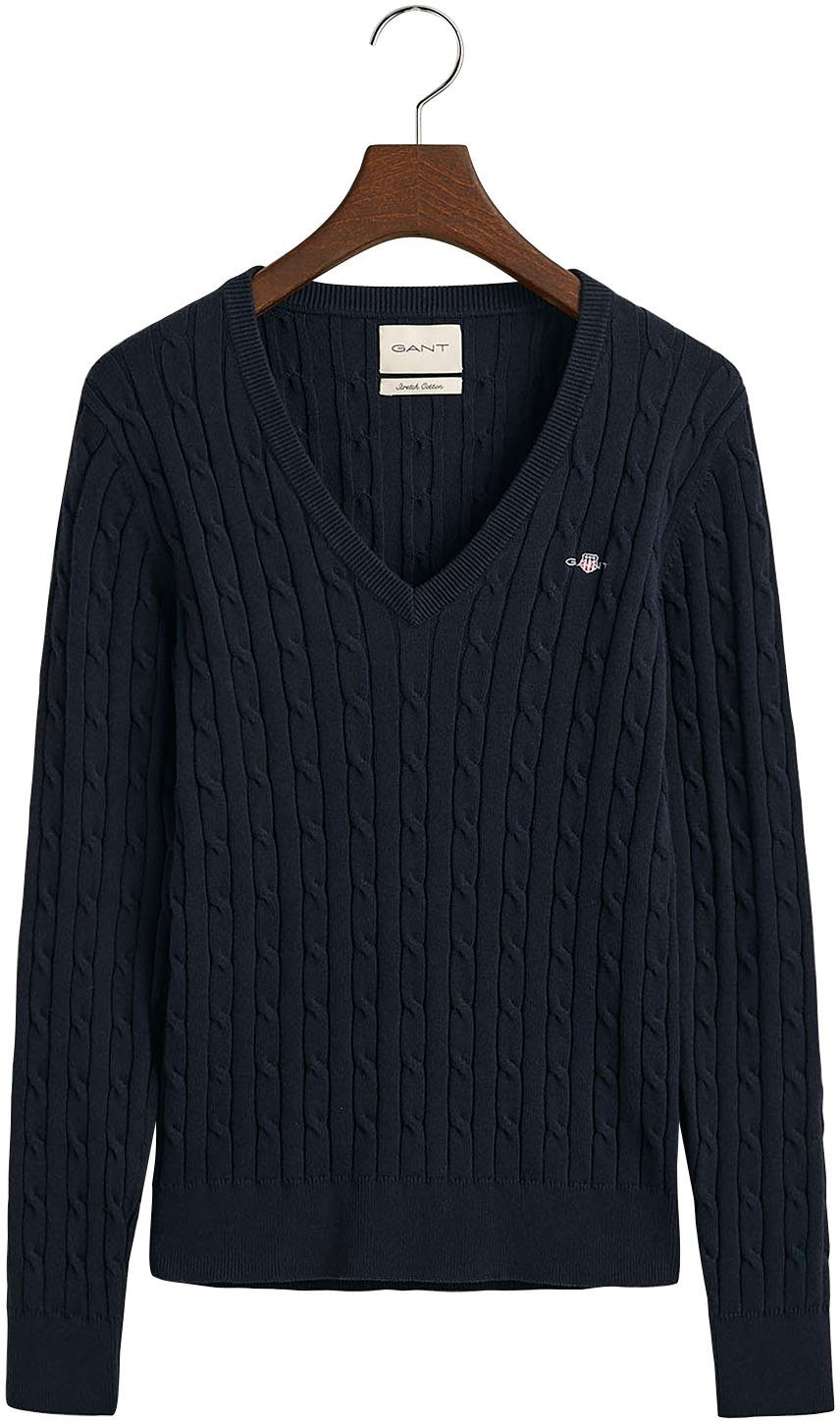 Strickpullover STRETCH COTTON CABLE V-NECK
