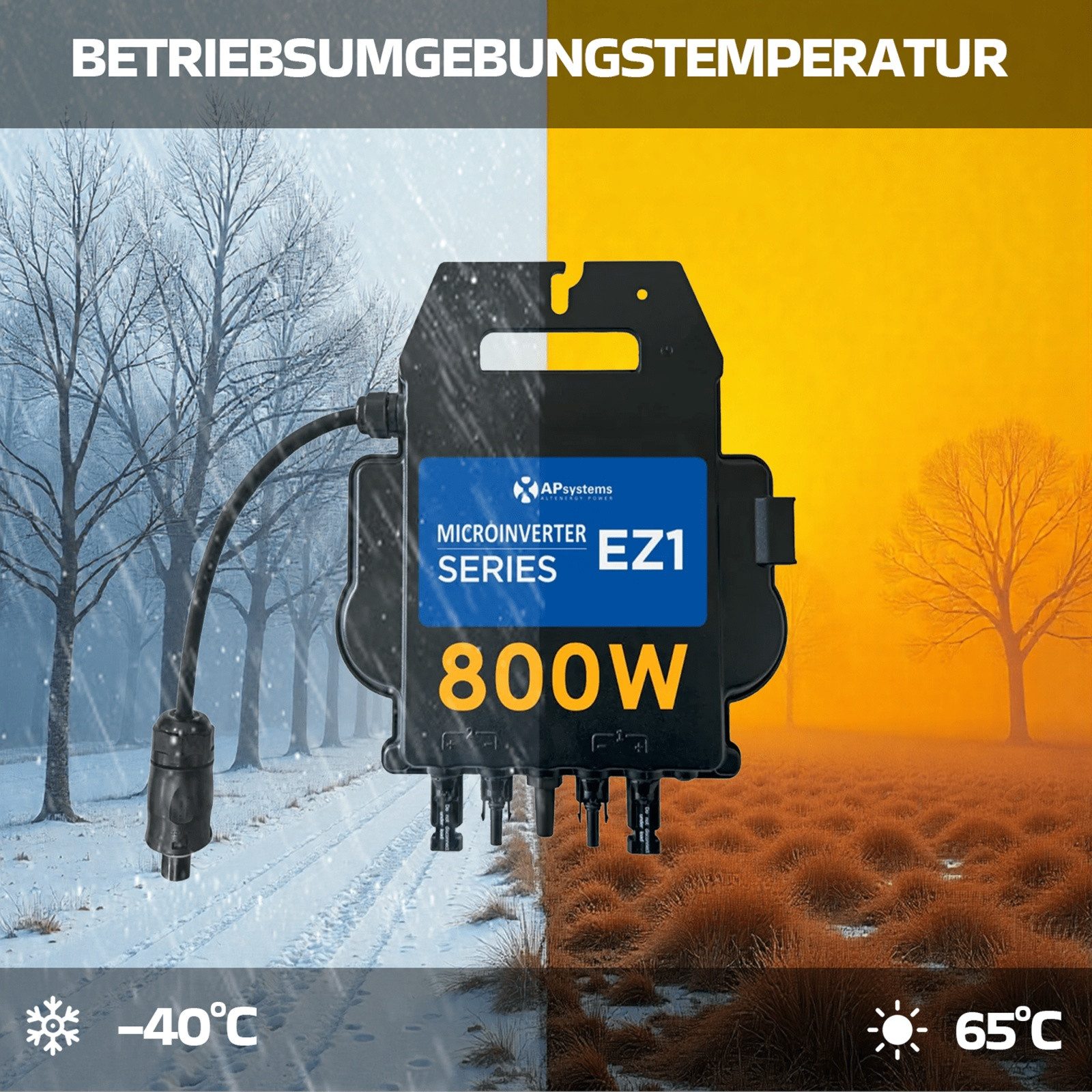 SUNNIVA Wechselrichter AP Systems Mikro-Wechselrichter 800 W EZ1-M-EU für Balkonkraftwerk, (IP67 wetterfest, Plug-&-Play Installation, 2 MPPT, Bluetooth & WIFI, inkl. 5 m Anschlusskabel Micro Inverter)