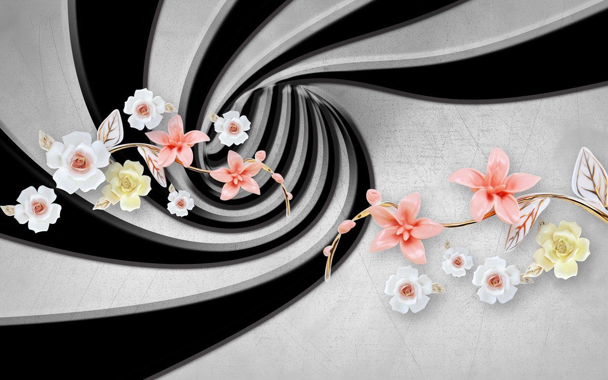 Papermoon Fototapete Abstrakt 3D Effekt mit Blumen | Fototapeten