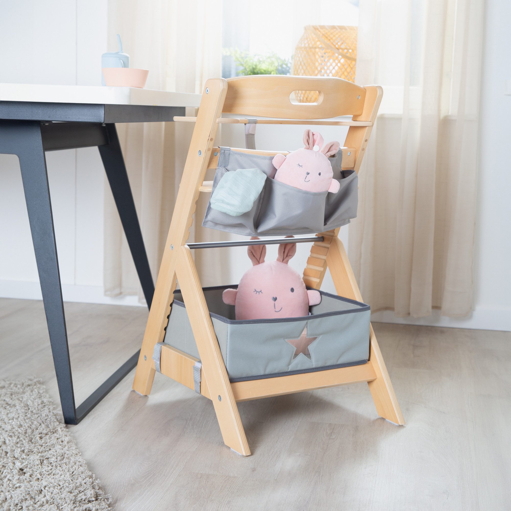 roba® Hochstuhl Liv Up - mitwachsender Treppenhochstuhl - bis 70kg belastbar (Set mit Hochstuhl Organizer), höhenverstellbar & nachhaltig - aus FSC-zertifiziertem Holz - Natur