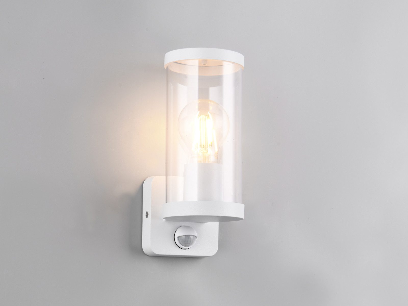 Reality Leuchten LED Außen-Wandleuchte, Bewegungsmelder, LED wechselbar, Warmweiß, Fassaden-beleuchtung Haus-wand mit Bewegungsmelder, Weiß Höhe: 23cm