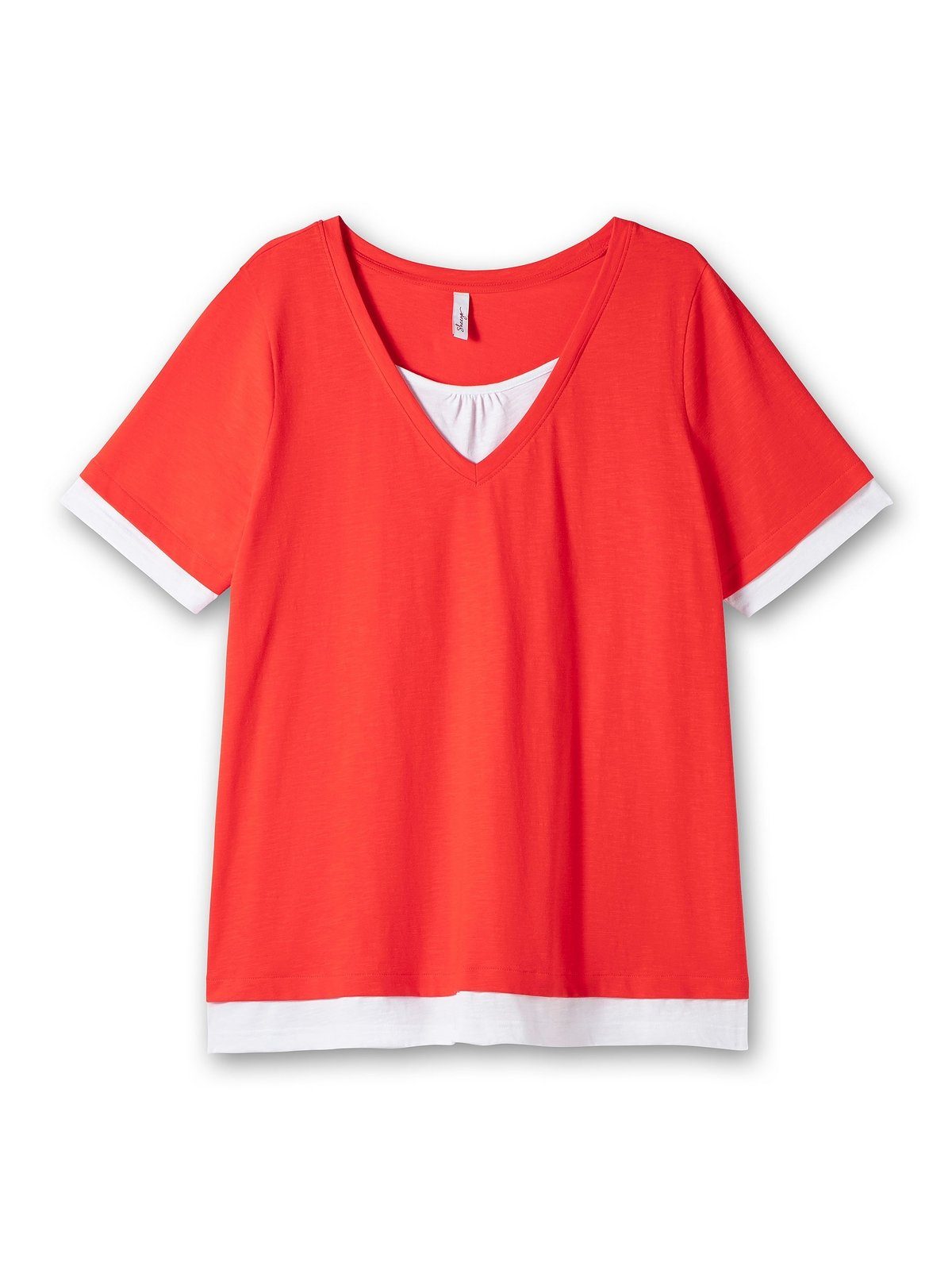 Große V-Ausschnitt Größen in rot-weiß mit 2-in-1-Shirt Sheego 2-in-1-Optik,