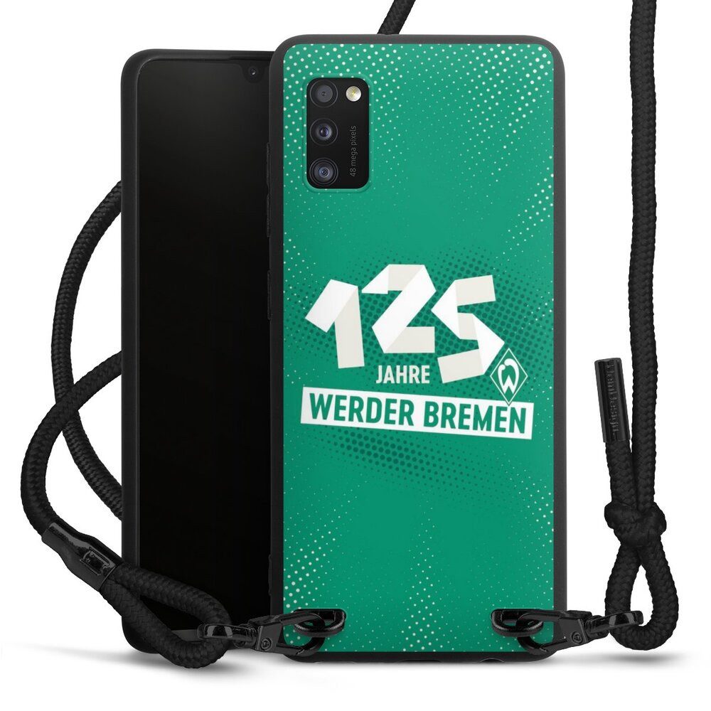 DeinDesign Handyhülle 125 Jahre Werder Bremen Offizielles Lizenzprodukt, Samsung Galaxy A41 Premium Handykette Hülle mit Band Case zum Umhängen