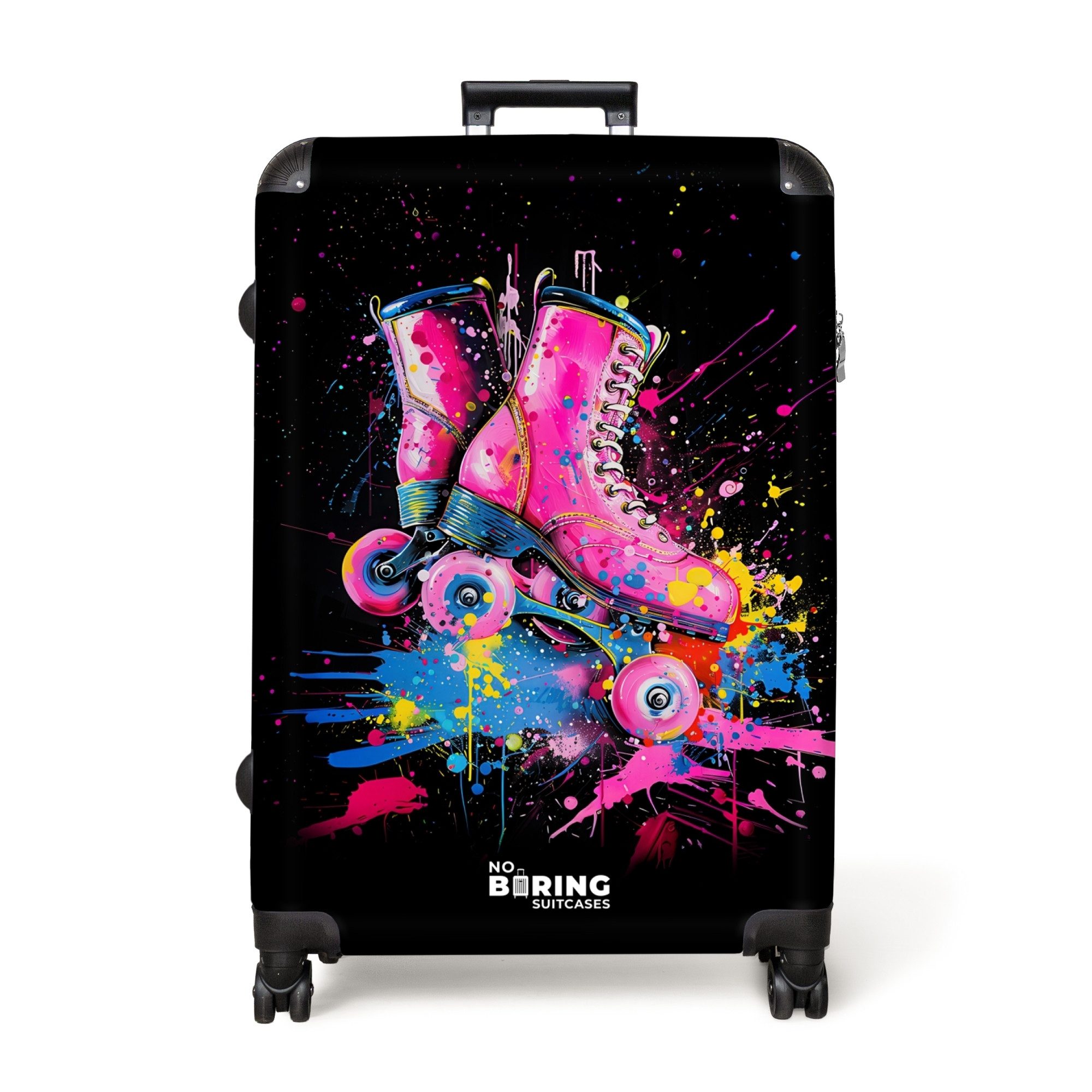 NoBoringSuitcases.com© Hartschalen-Trolley Rosa Rollschuhe mit Farbe günstig online kaufen