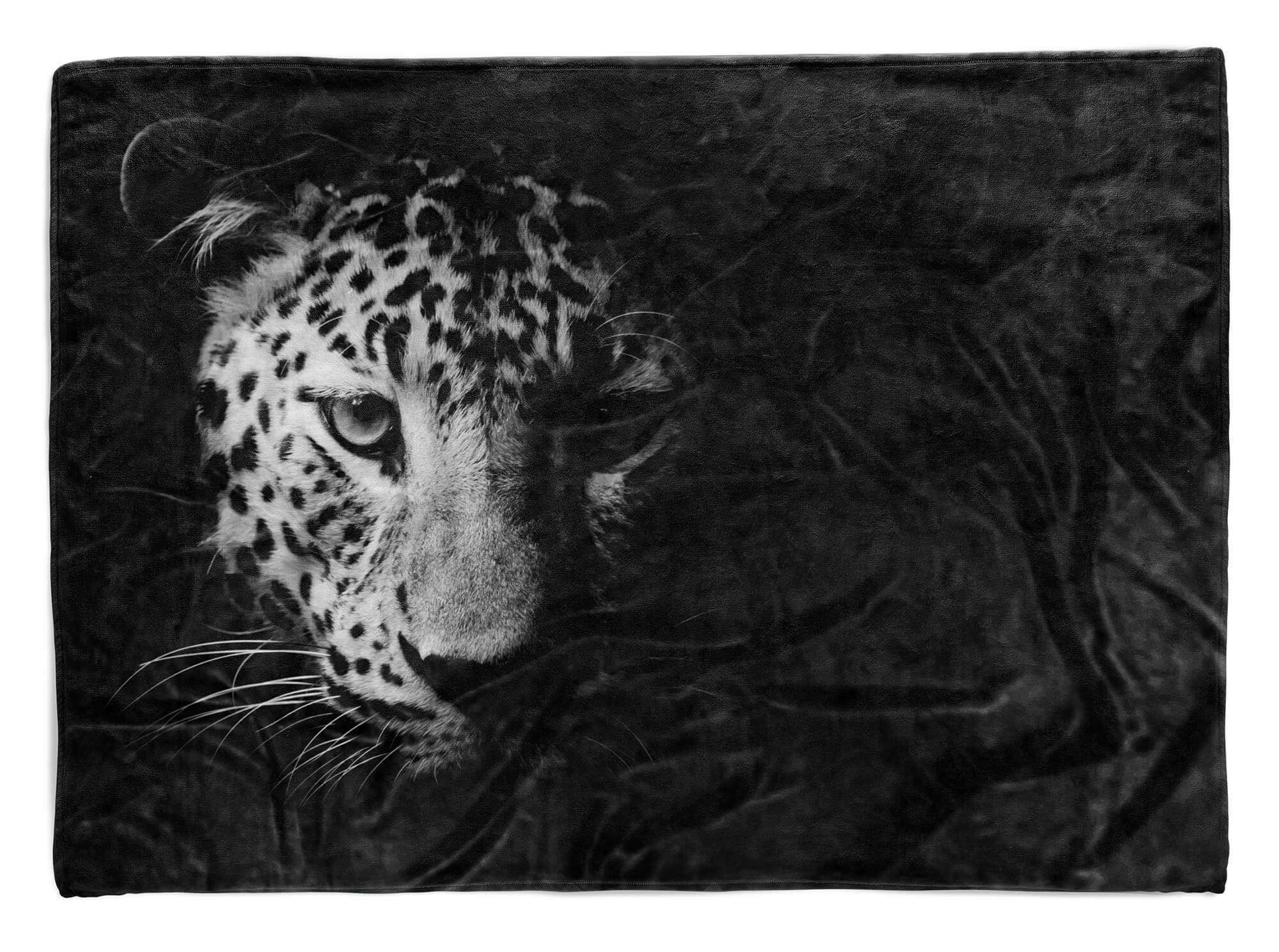 mit Jaguar (1-St), Handtücher Handtuch Art Sinus Strandhandtuch Wei, Tiermotiv Baumwolle-Polyester-Mix Saunatuch Kuscheldecke Schwarz Handtuch