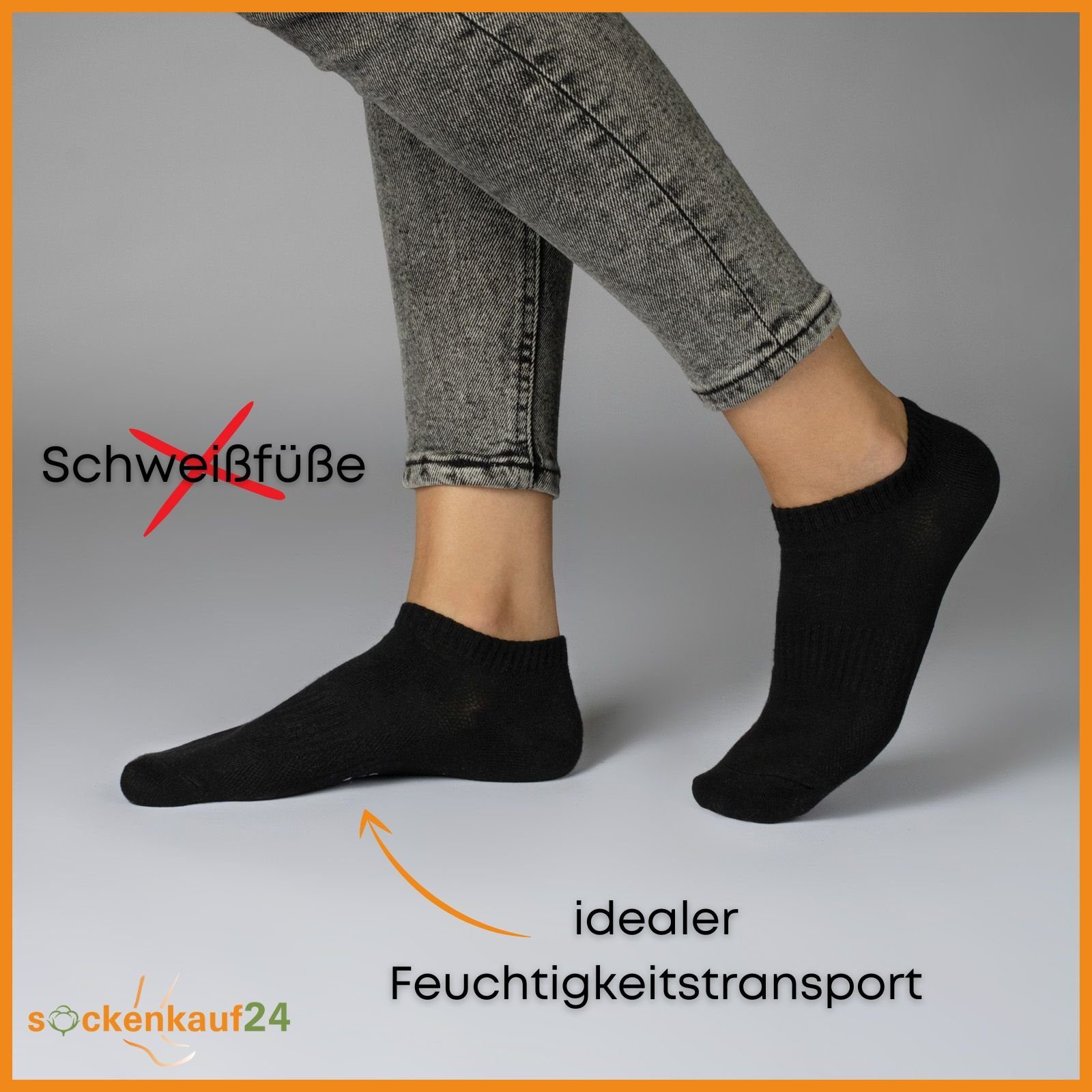 sockenkauf24 Sneakersocken 10 Paar Damen & Herren "Premium Sneaker Socken" Atmungsaktiv (5xSchwarz 5xGrau, 43-46) mit Mesh-Streifen ohne drückende Naht Baumwoll – Bild 4 von 5