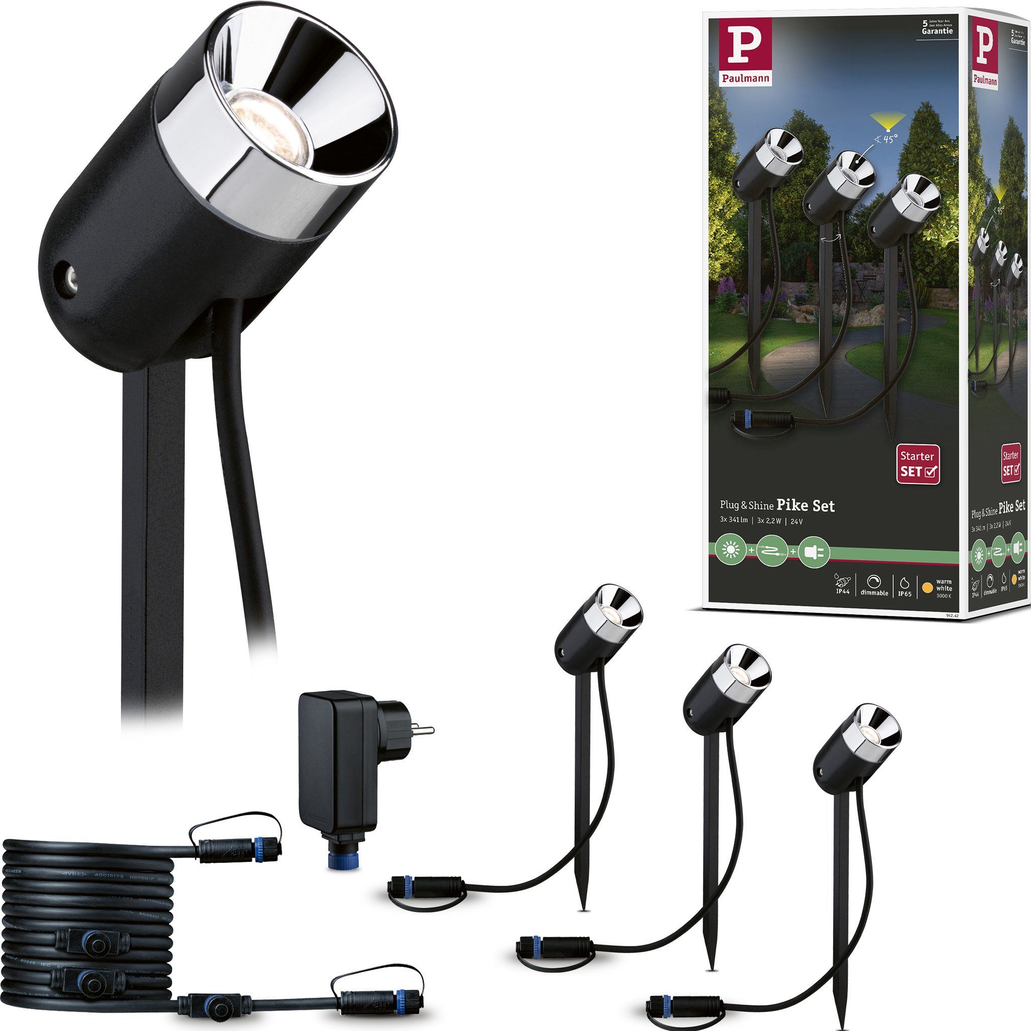 Paulmann LED Gartenstrahler Plug & Shine, Plug & Shine, LED fest integriert, Warmweiß, LED-Modul, 3000K 24V Anthrazit