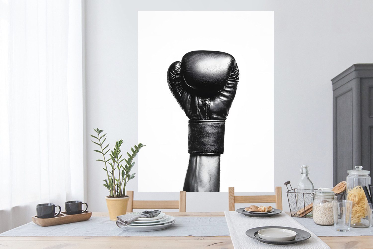 MuchoWow Wandsticker Boxhandschuh - Schwarz - Hand (1 St), Wanddeko, Aufkleber, Wandtattoo, 90x120 cm