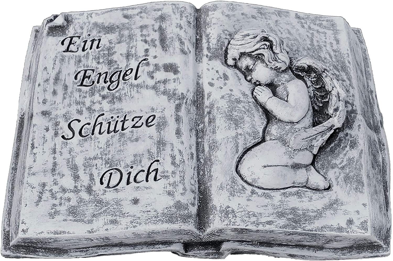 Stone and Style Gartenfigur Grabschmuck Steinguss Buch Ein Engel schütze Dich frostfest