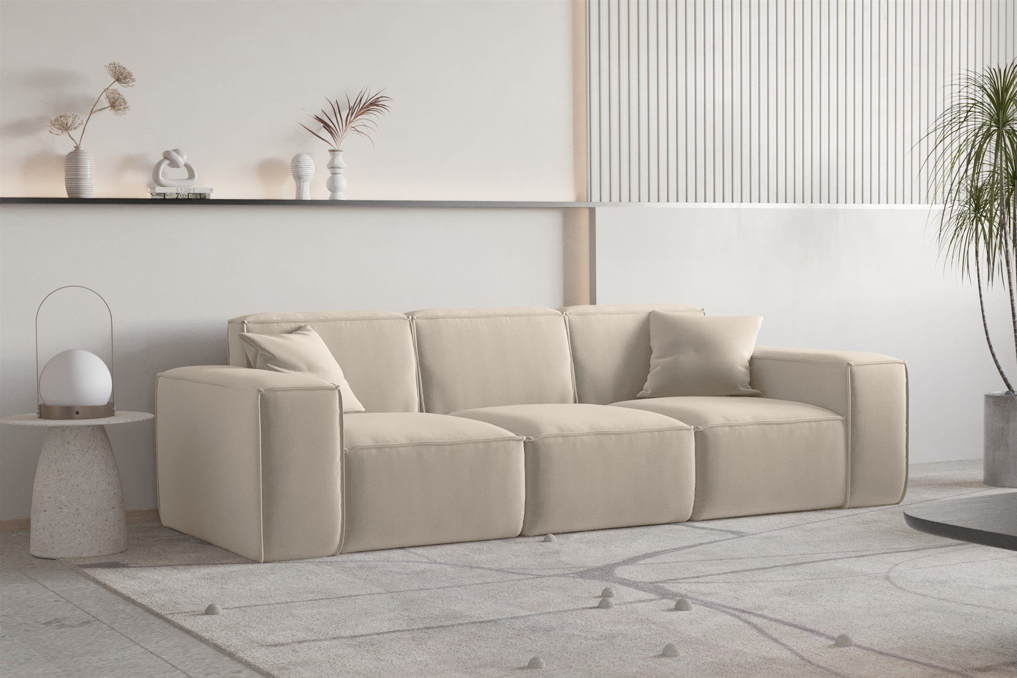 Fun Möbel Sofa Sofa Designersofa CELES PREMIUM 3-Sitzer in Stoff, Inkl. 2 Zierkissen