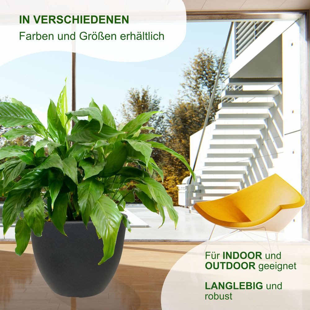 Heimwerkercenter Blumentopf MePla Blumentopf Pflanzkübel Siena ø30 cm, Grau, frostfester Kunstoff – Bild 4 von 5