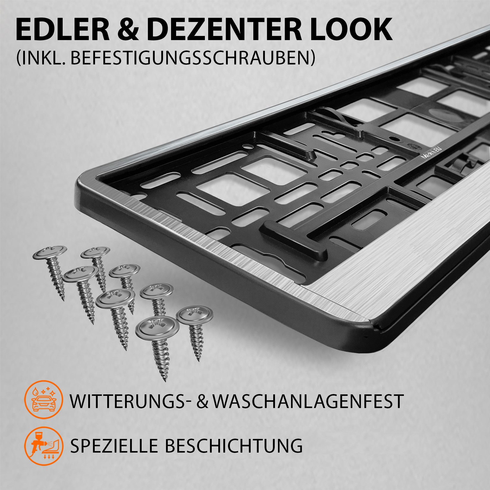 L & P Car Design Kennzeichenhalter Auto Chrom-gebürstet Kennzeichenhalterung Kennzeichen, (2 Stück)