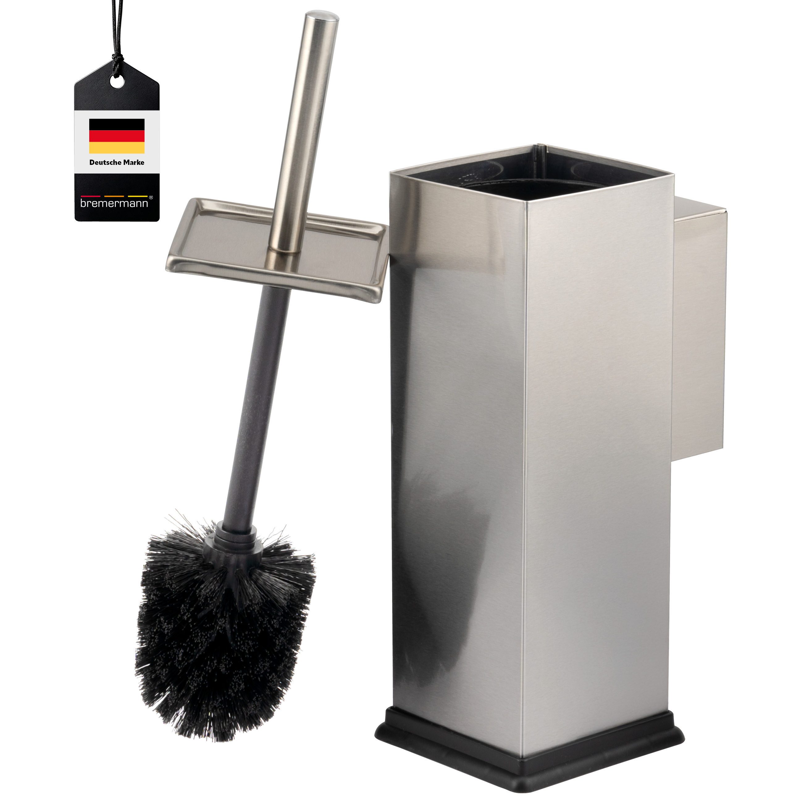 bremermann WC-Reinigungsbürste WC-Garnitur mit Wandhalterung, Edelstahl eckig