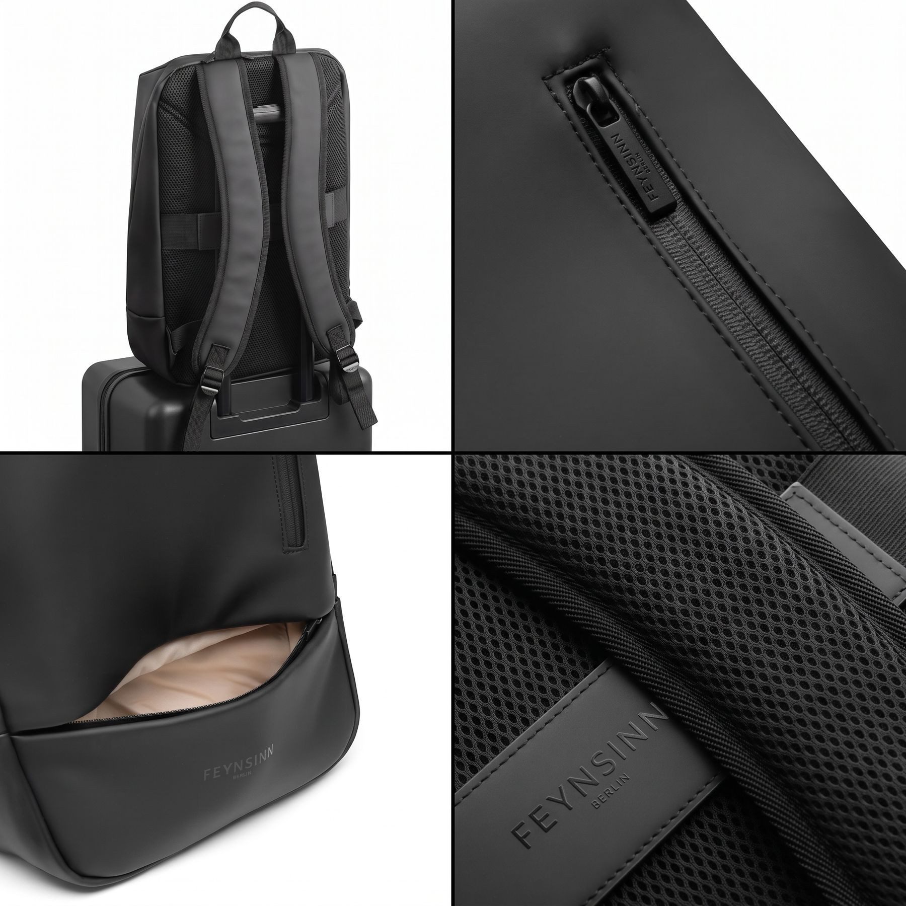 FEYNSINN Rucksack Recycled PU Rucksack groß 15 Zoll Laptop Fach schwarz, Businessrucksack 15 Zoll Laptop-Fach Nylon Unisex schwarz