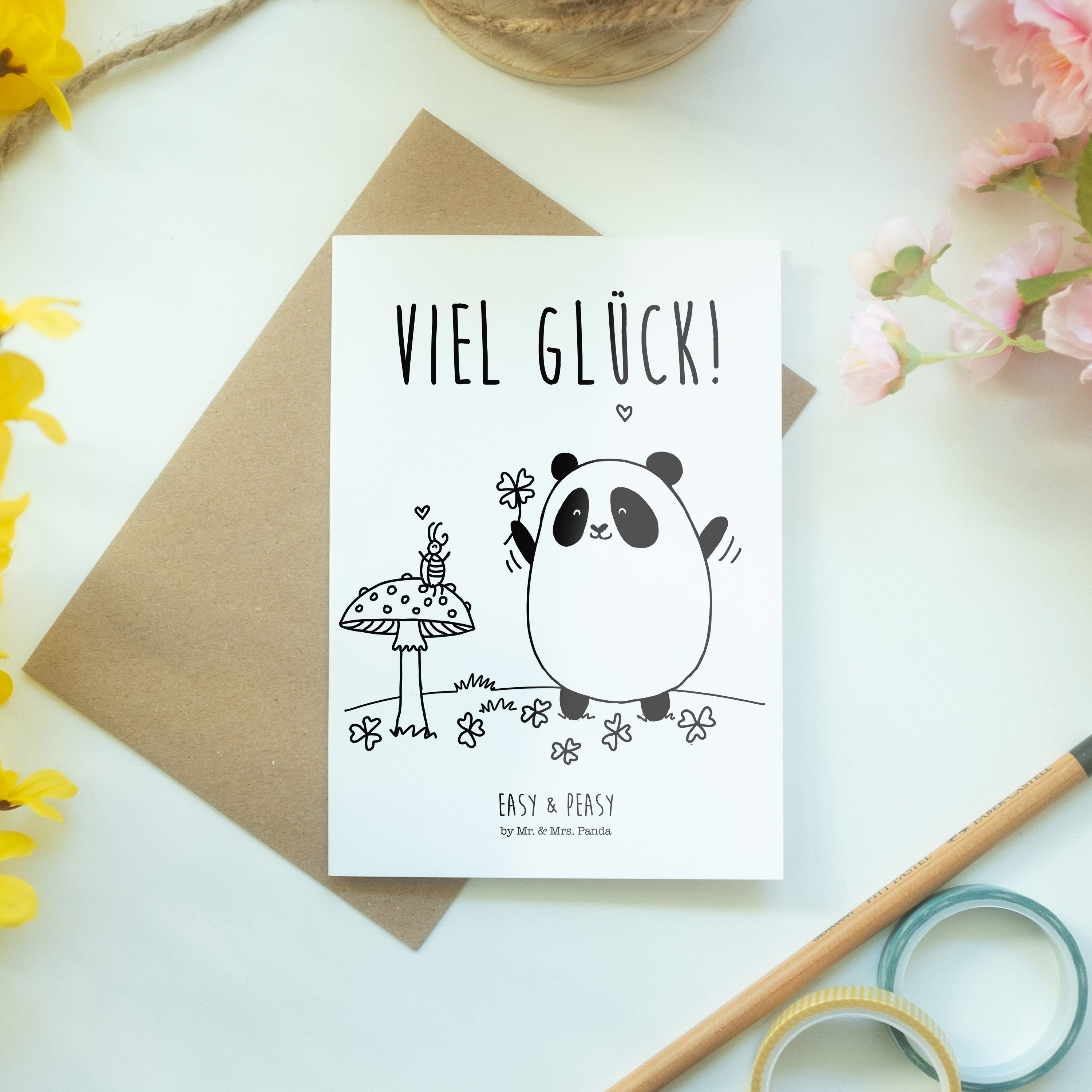 Panda Peasy - & Grußkarte Mr. Weiß Easy - Geschenk, Karte, Mrs. Geburts Klappkarte, & Glück Viel