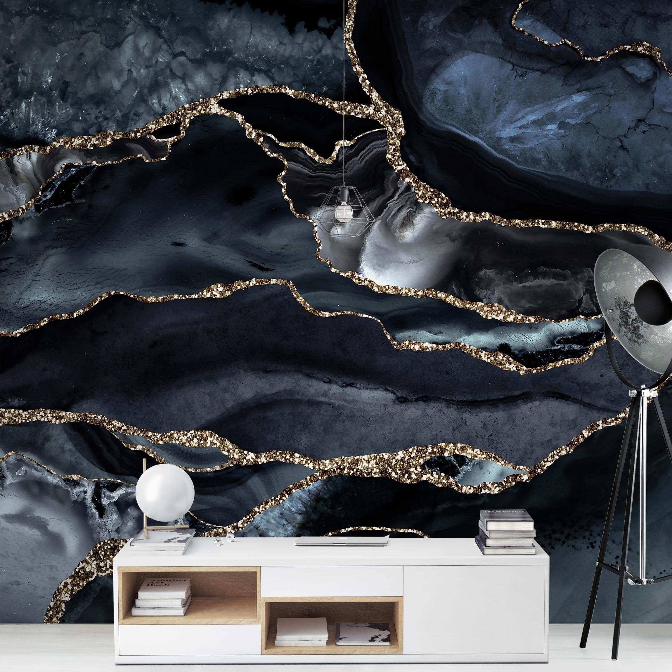 Bilderdepot24 Vliestapete Abstrakt Schwarz Glitzer Gold Tapete Wanddeko Modern Kunst, Glatt, Matt, (Vliestapete inkl. Kleister oder selbstklebend), Wohnzimmer Schlafzimmer Küche Flur Fototapete Motivtapete Wandtapete