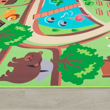Kinderteppich Bino 563, Paco Home, rechteckig, Höhe: 4 mm, Kurzflor, Straßen-Spiel-Teppich, Motiv Zoo, Kinderzimmer