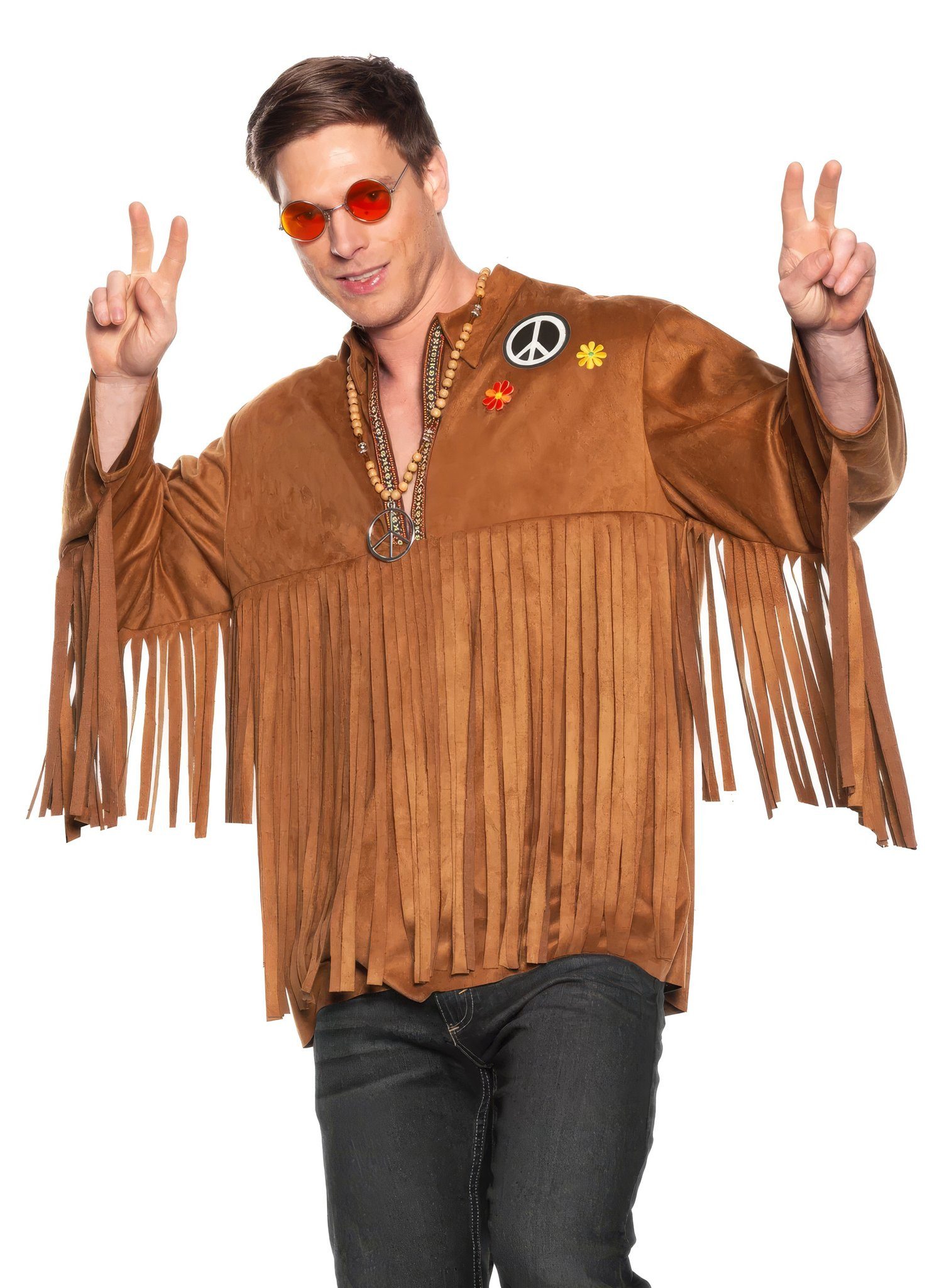 Underwraps Hippie-Kostüm Hippie Hemd mit Fransen - Karneval Faschingskostüm, Flowerpower und Fransen im Kunstlederlook