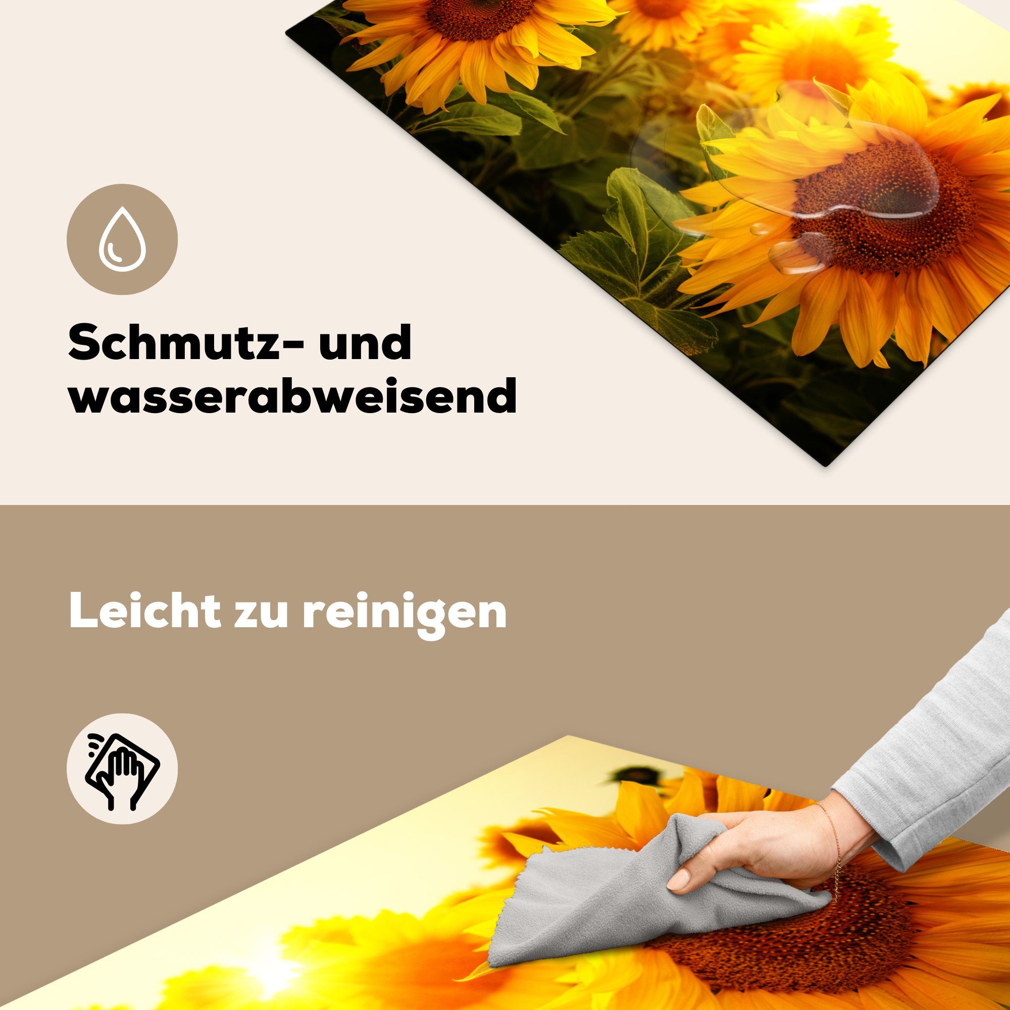 Gelb Herdblende-/Abdeckplatte 81x52 - für cm, MuchoWow Schutz Induktionskochfeld küche, (1 Blumen Ceranfeldabdeckung tlg), Sonnenblume Sonne, die Vinyl, - -