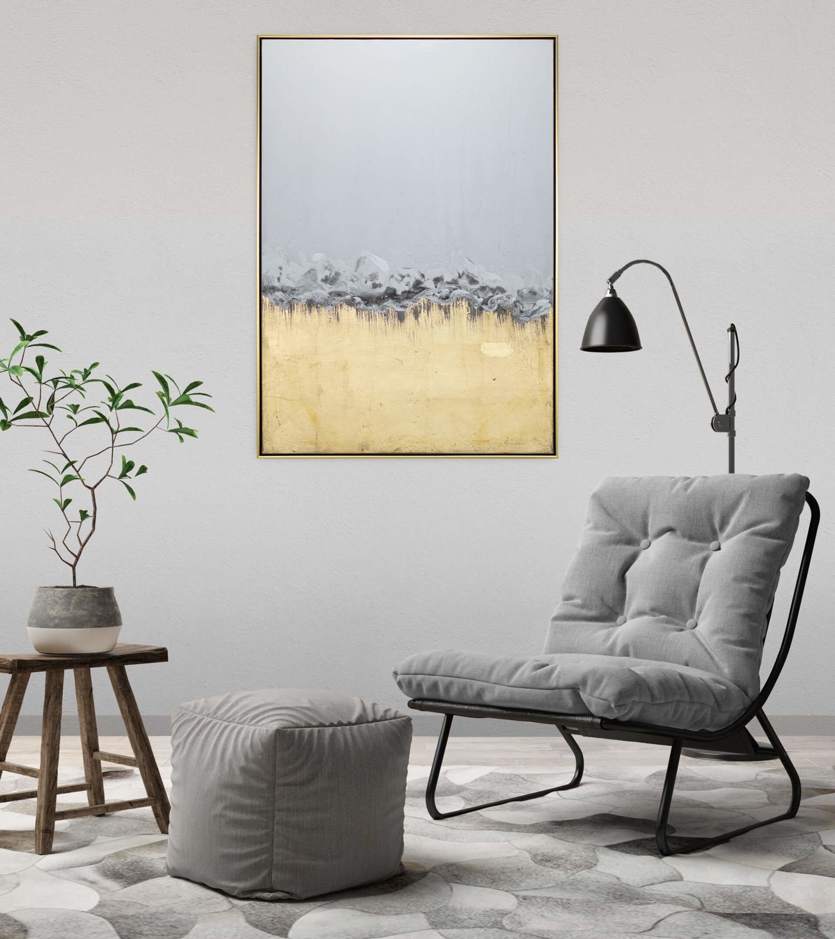 cm, Himmelreich 100% Wandbild Gemälde 77.5x102.5 Leinwandbild HANDGEMALT Goldenes Wohnzimmer KUNSTLOFT