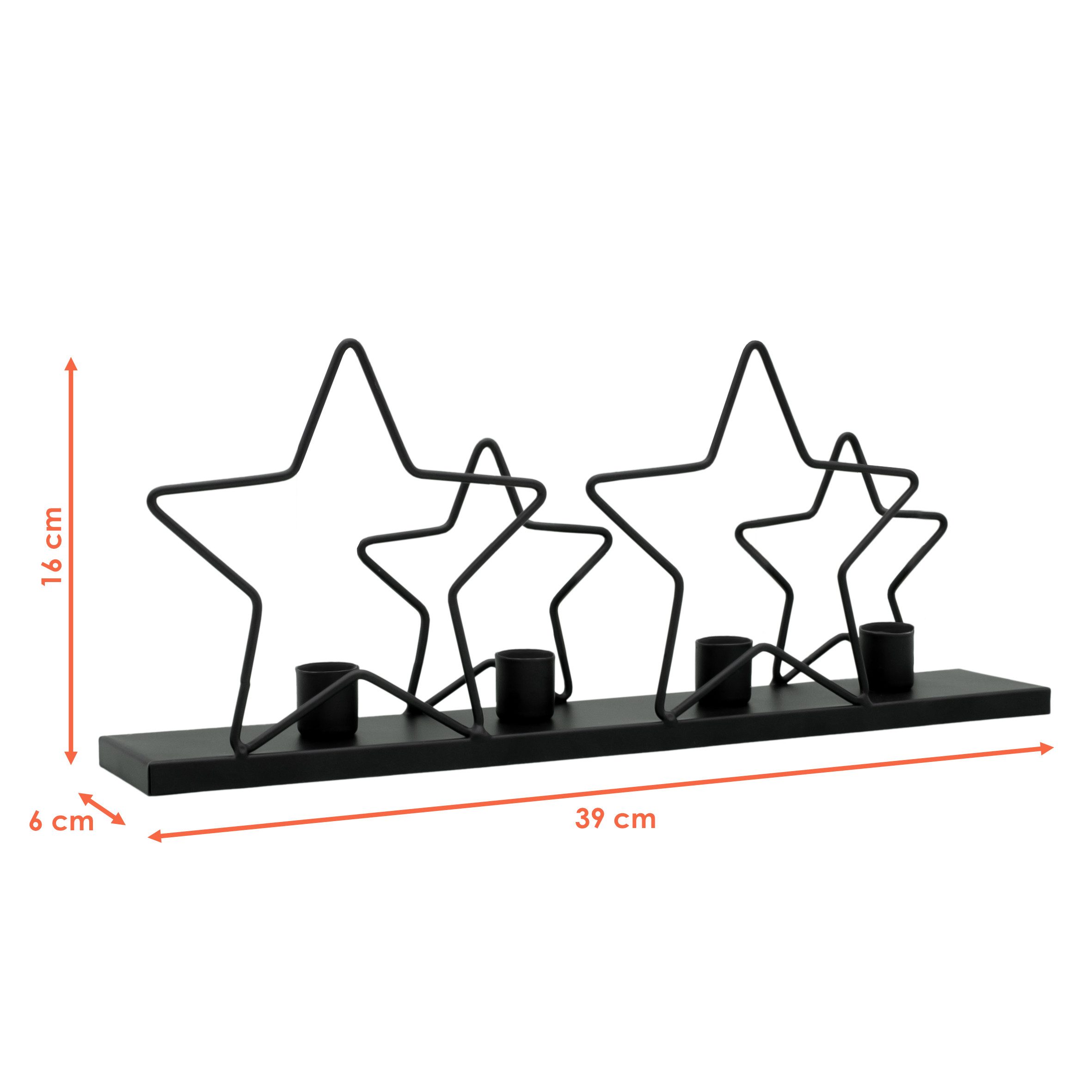 Spetebo Kerzenständer Metall Kerzenhalter mit Sternen schwarz (Pack., 1 St., 1), Modernes Design für 4 Stabkerzen