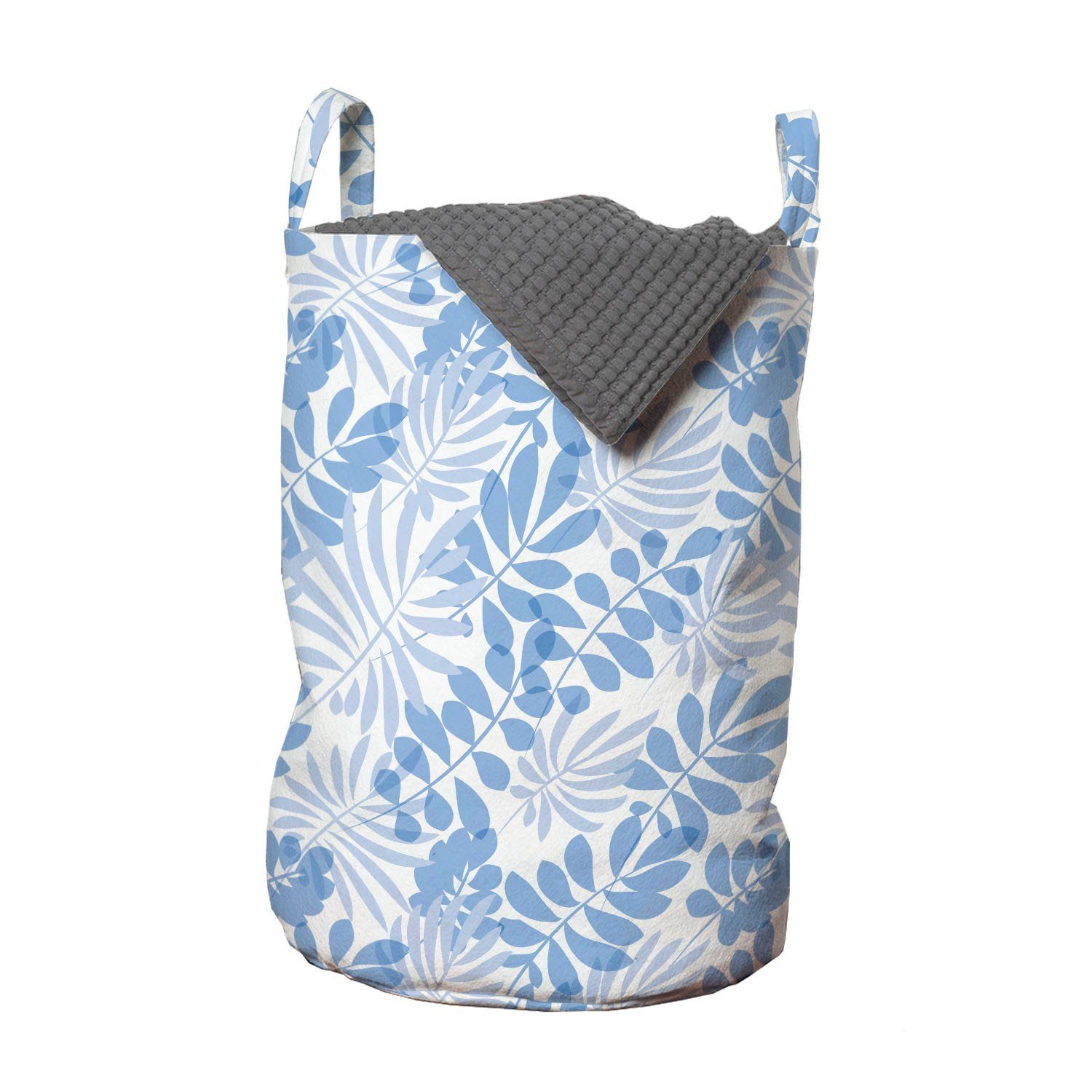 Abakuhaus Wäschesäckchen Wäschekorb mit Griffen Kordelzugverschluss für Waschsalons, Blau und weiß Hawaii-Blätter | Wäschesäcke