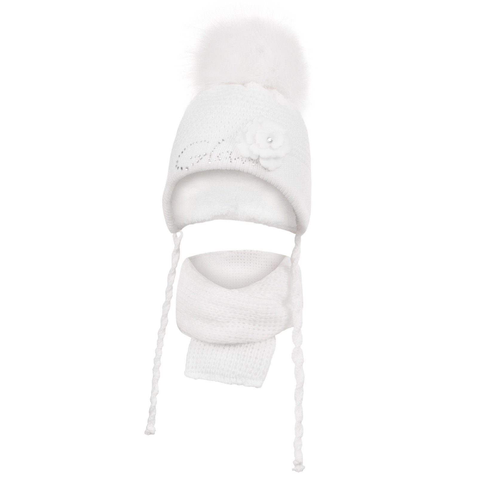 Smarilla Mütze & Schal Strickmütze Strickschal Baby Mädchen Winterset praktische Bindebänder