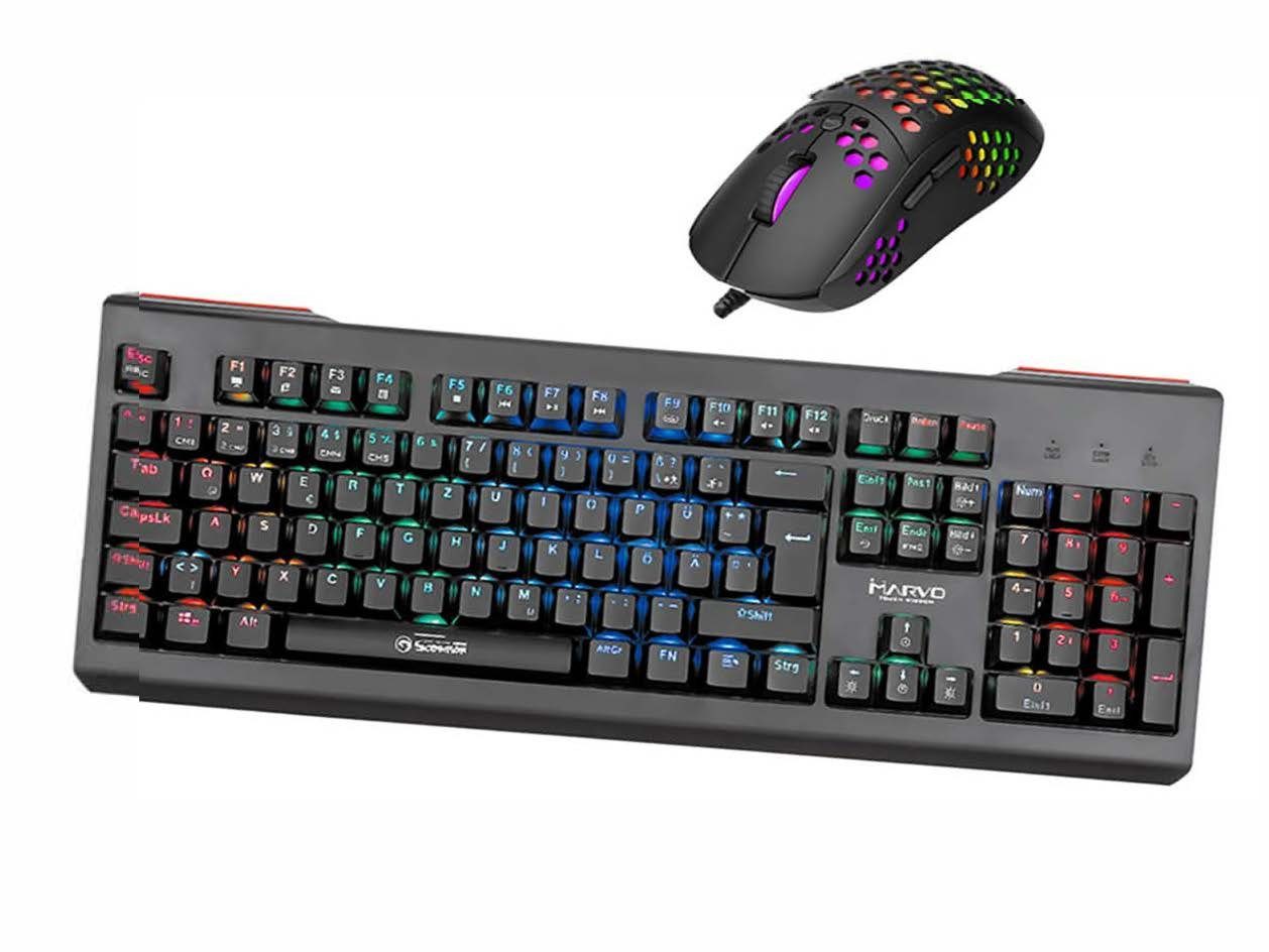 RGB Hyrican Hintergrundbeleuchtung und Tastatur- Maus-Set, Gaming-Set KG959G/M399 Marvo