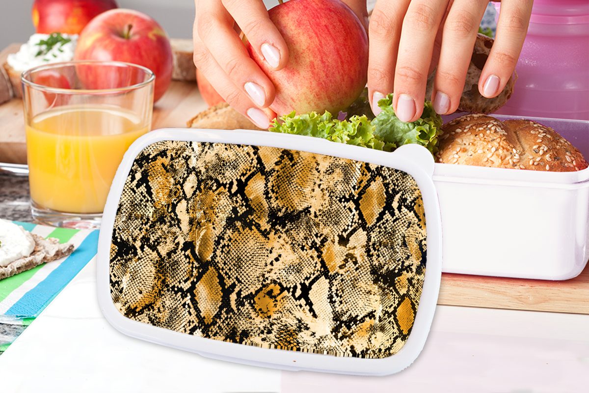 MuchoWow Lunchbox Tiermuster Kunststoff, und für Erwachsene, Gold Kinder Schlange weiß und Jungs (2-tlg), Schuppen, Brotdose, - für Mädchen - Brotbox 