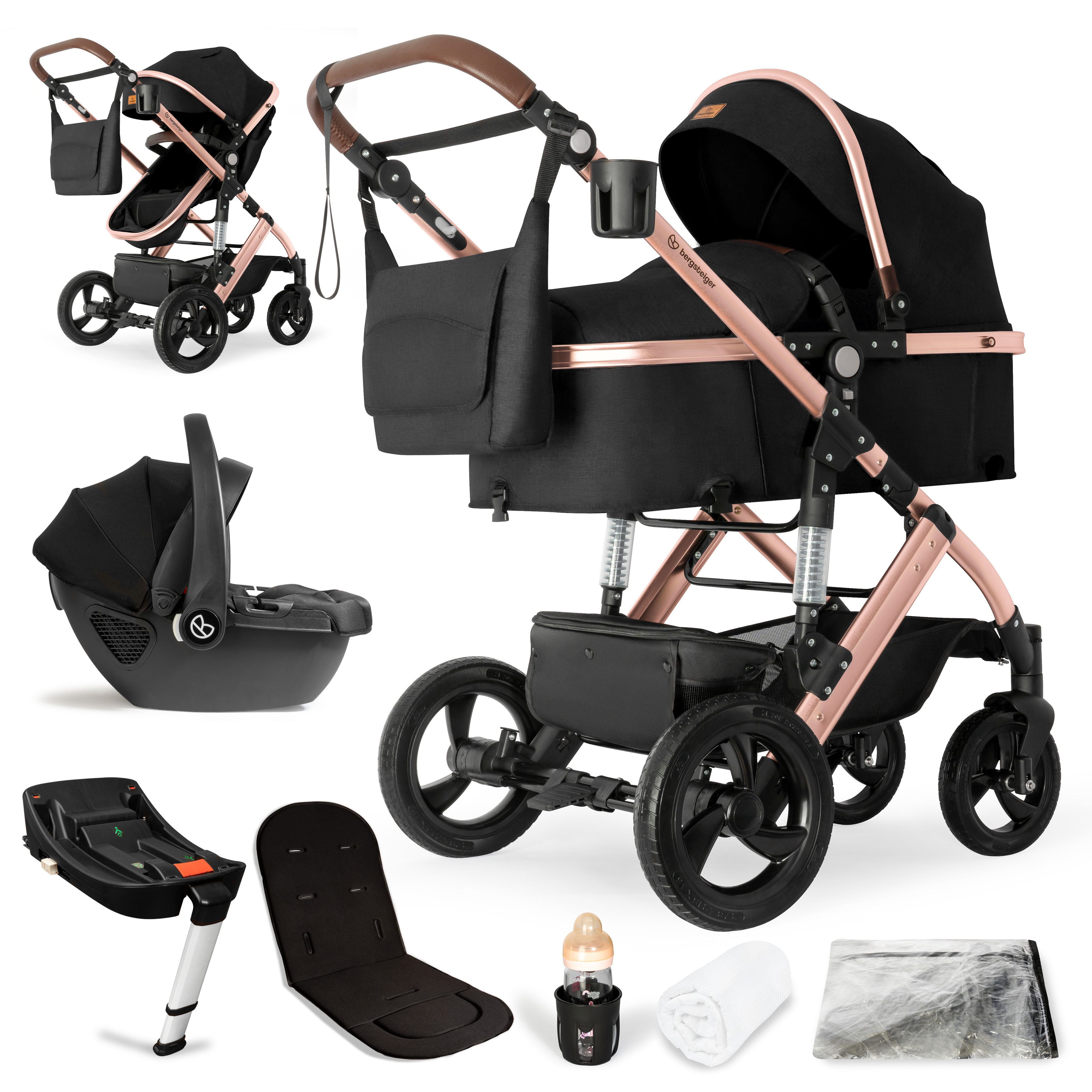 bergsteiger Kombi-Kinderwagen Nizza 3 in 1 Kinderwagen, Auto-Babyschale & Isofix Station optional