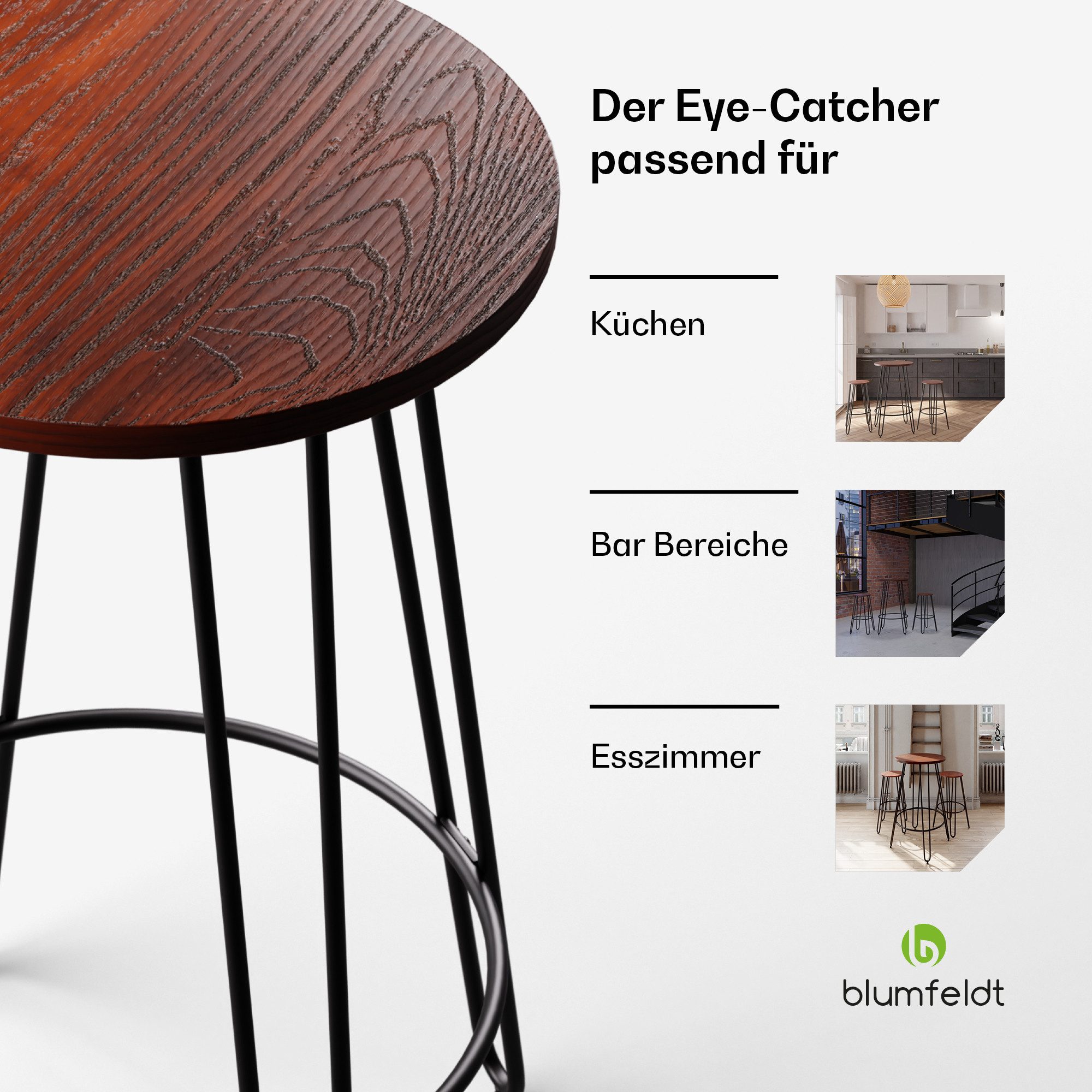 blumfeldt Beistelltisch Hamilton (Packung), Bistro Tisch Indoor 69 x104,5 Stahl Holz Rund