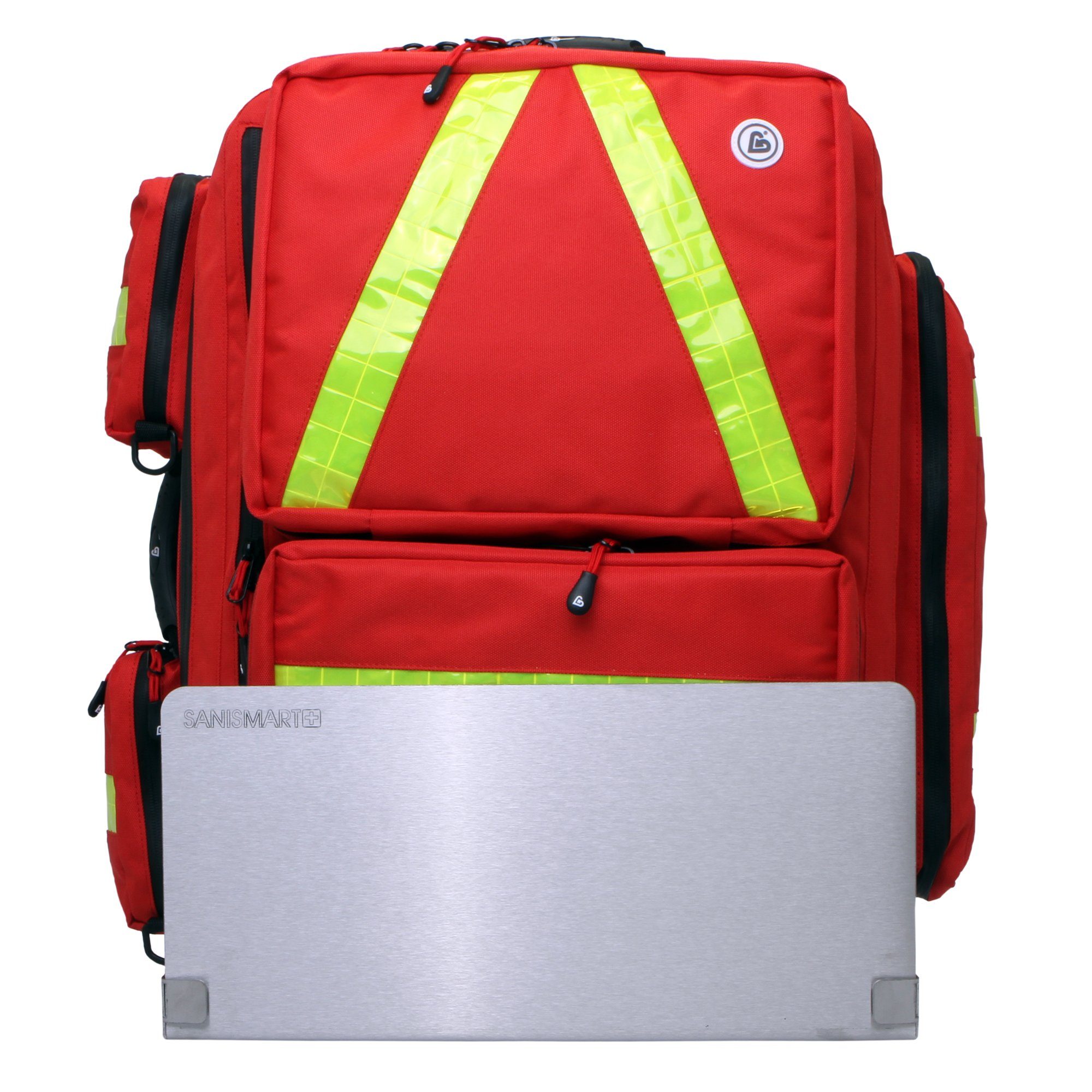 SANISMART Arzttasche Wandhalterung für Notfallrucksäcke mit Notfallrucksack Medicus XL Rot Nylon
