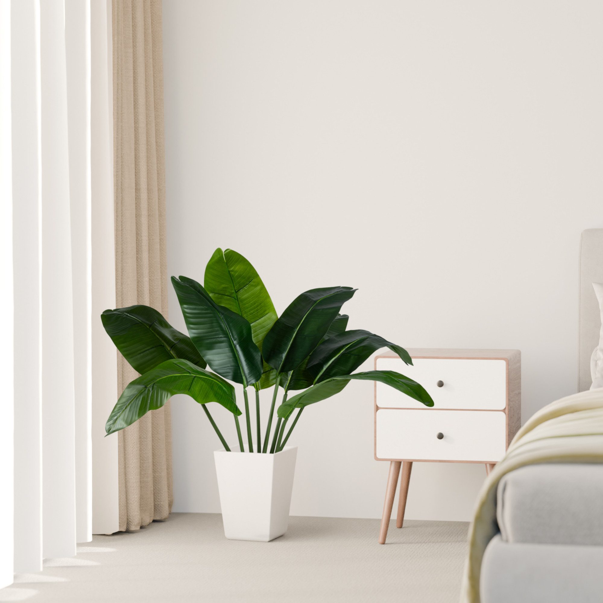 Kunstpalme Künstlicher Bananenbaum mit Topf, Kunstpflanze, Kunstbaum Banane Bananenbaum, PASCH