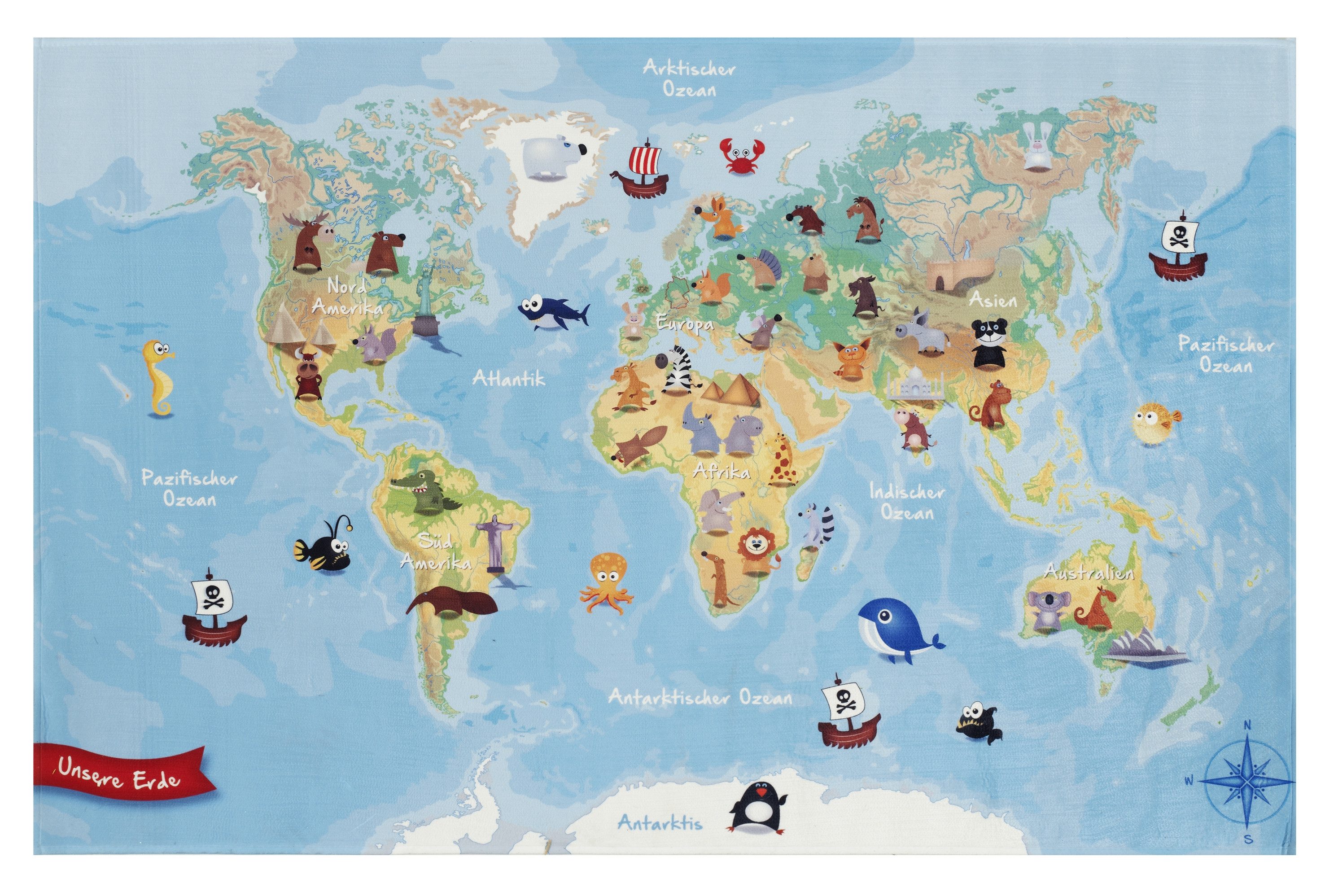 Lovely Kids Kinderteppich Weltkarte blau, rechteckig